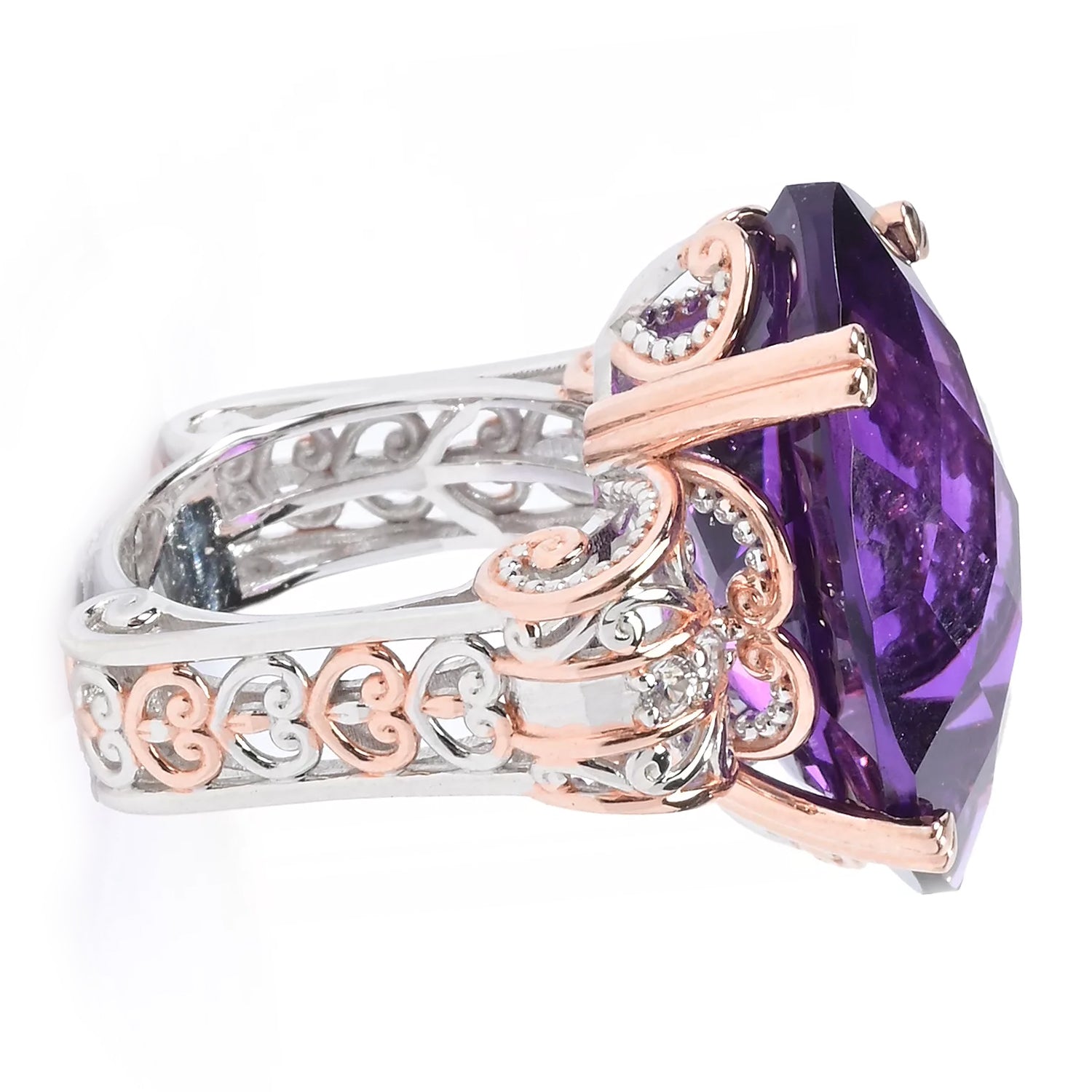 Gems en Vogue 28.10ctw Micro Faceted Namibian Amethyst & White Zircon Honker Ring