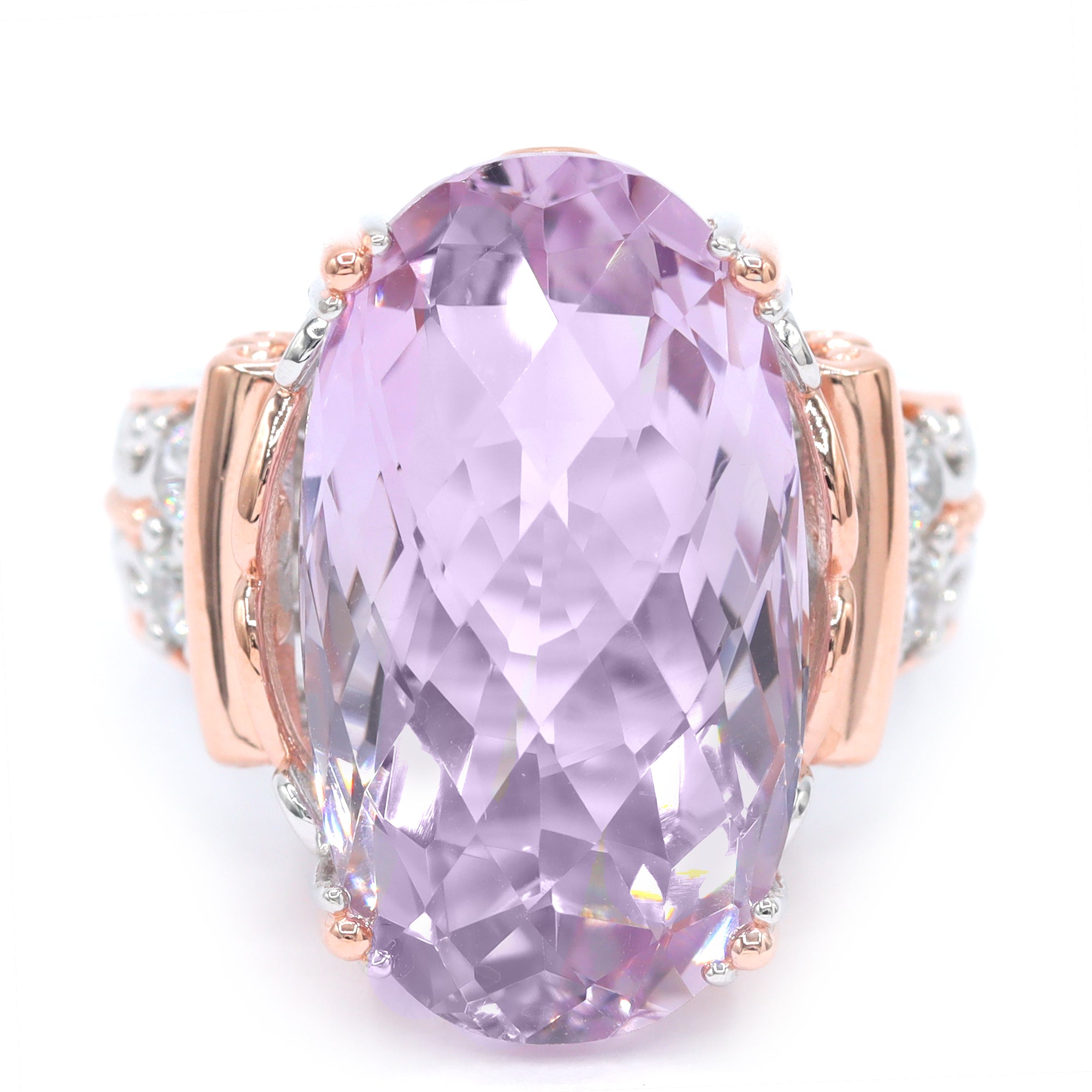 Gems en Vogue One-of-a-Kind 18K Palladium Silver 25.18ctw Pink Amethyst & White Zircon Honker Ring