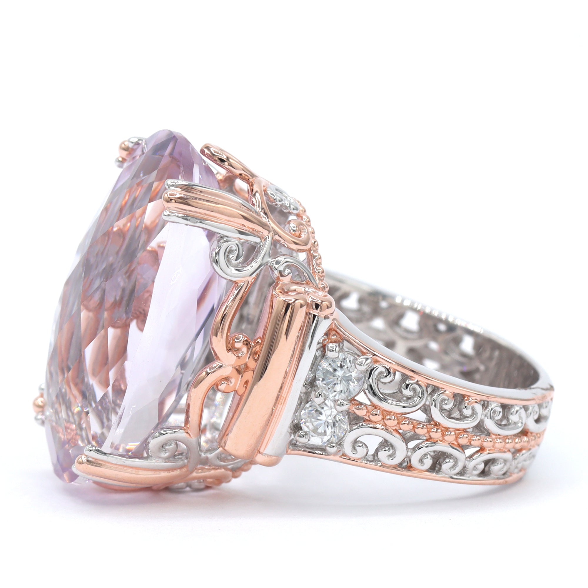 Gems en Vogue One-of-a-Kind 18K Palladium Silver 25.18ctw Pink Amethyst & White Zircon Honker Ring