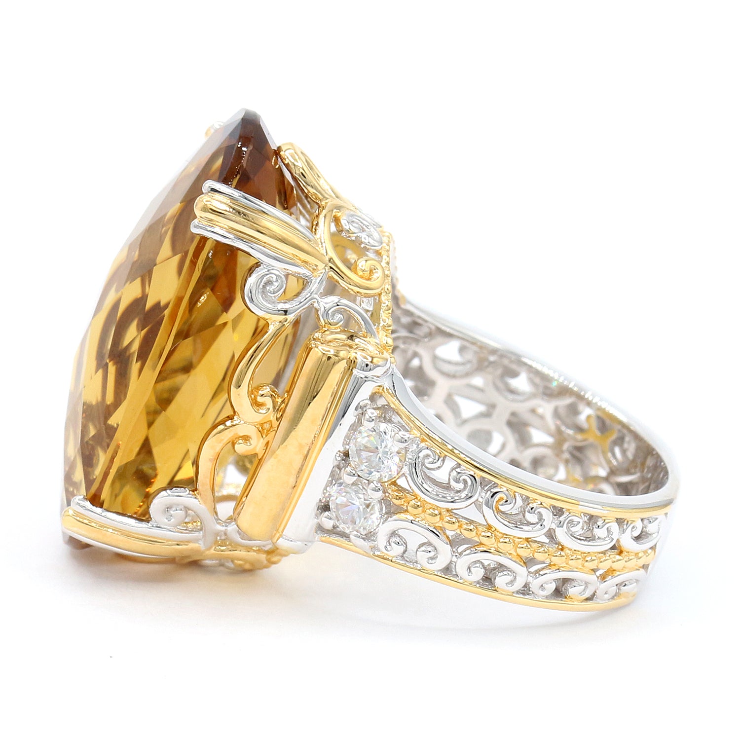 Gems en Vogue 24K Palladium Silver 21.94ctw Zambian Citrine & White Zircon Honker Ring