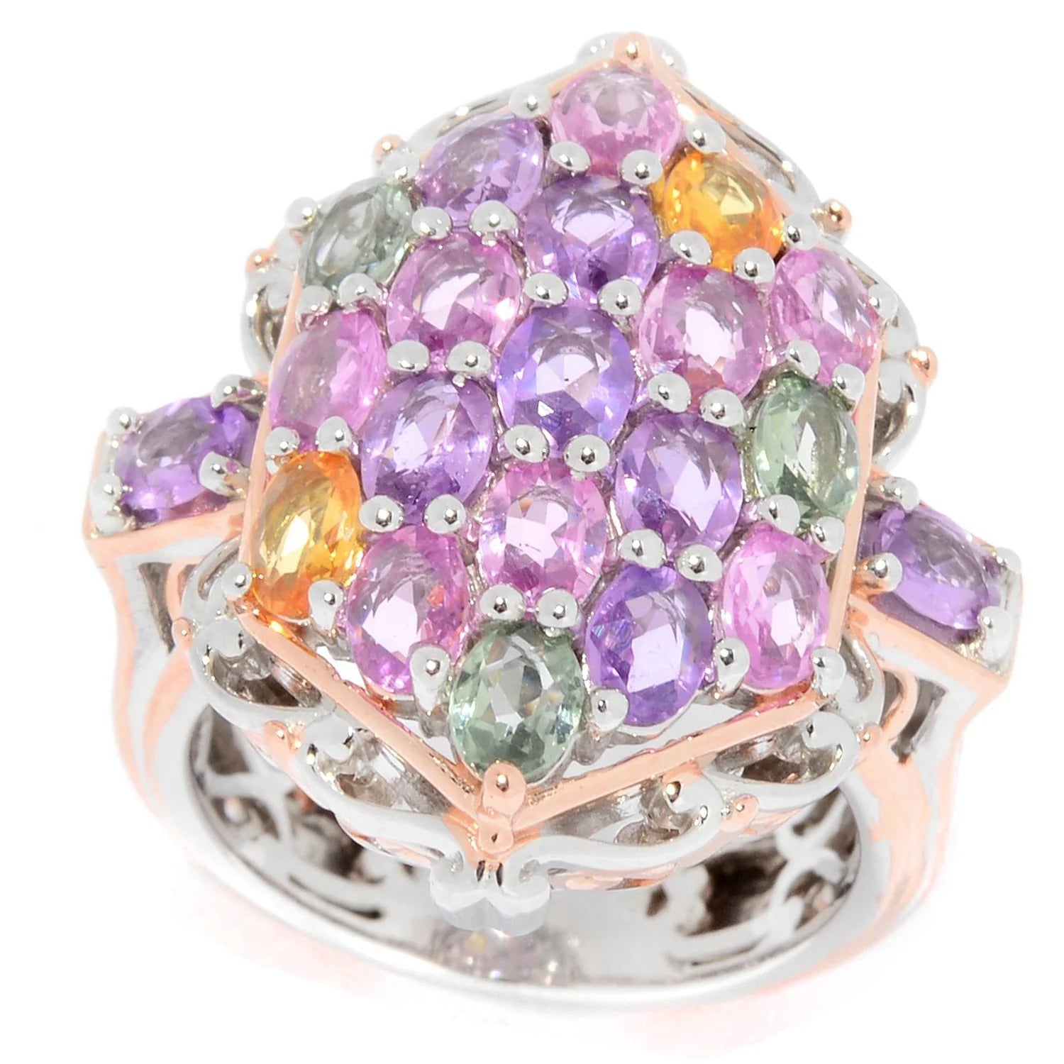 Gems en Vogue 3.78ctw Multi Color Pastel Sapphire Cluster Ring