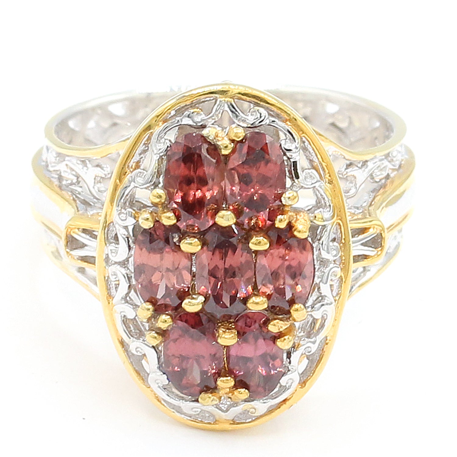 Gems en Vogue 2.59ctw Oval Rose Zircon Seven Stone Cluster Ring