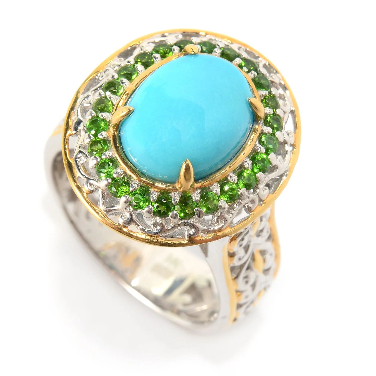 Gems en Vogue Sleeping Beauty Turquoise & Chrome Diopside Halo Ring