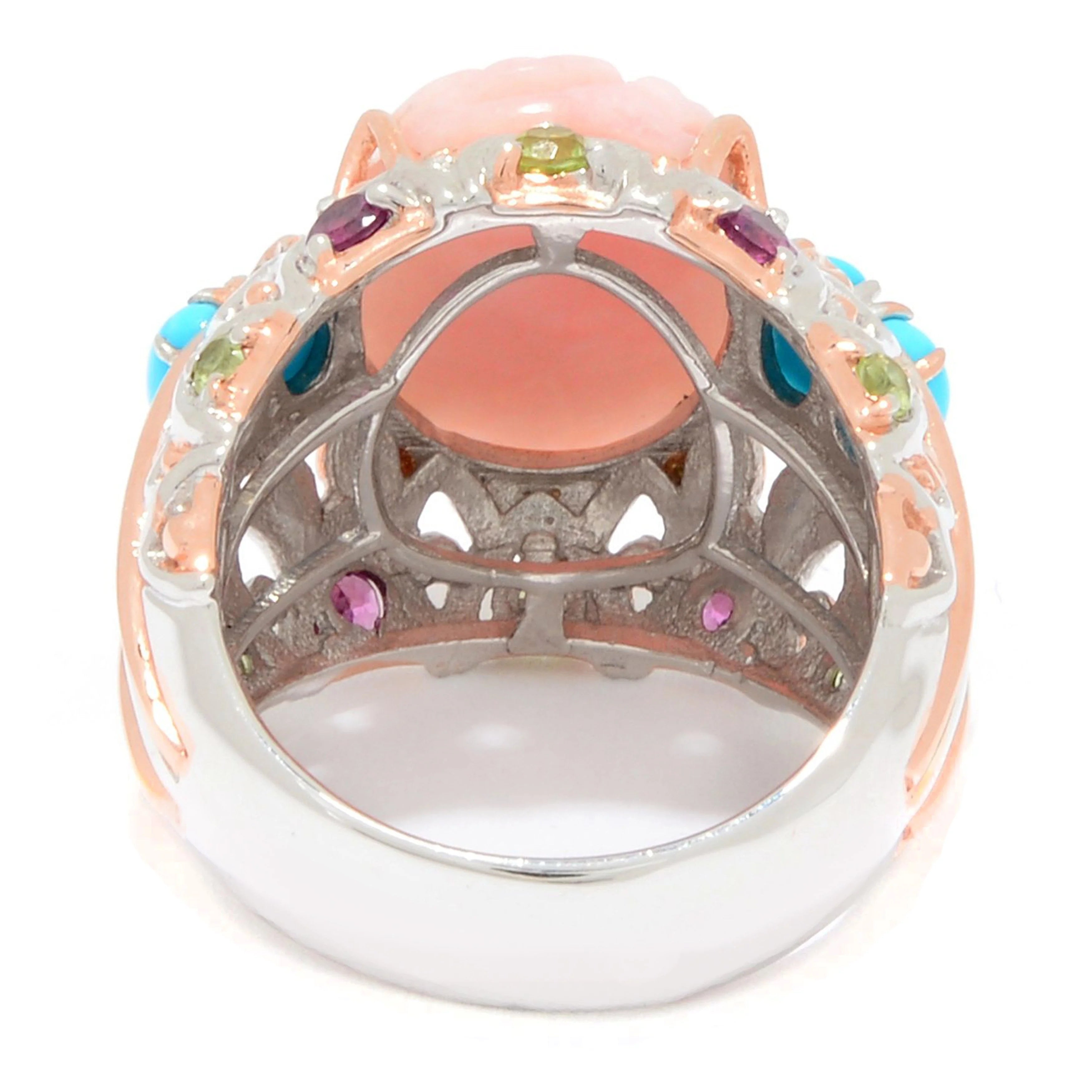 Gems en Vogue Carved Pink Opal & Multi Gemstone Flower Ring