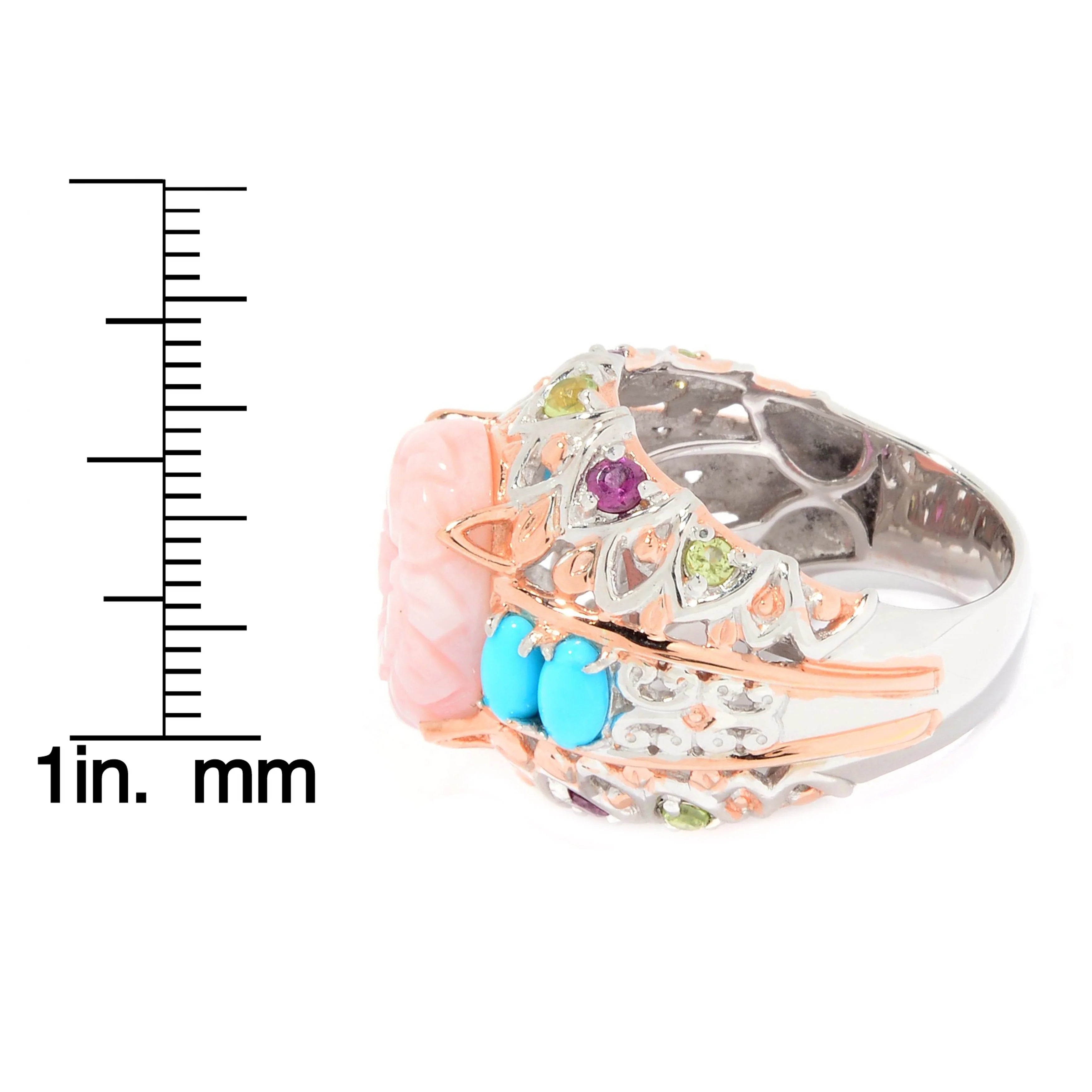 Gems en Vogue Carved Pink Opal & Multi Gemstone Flower Ring