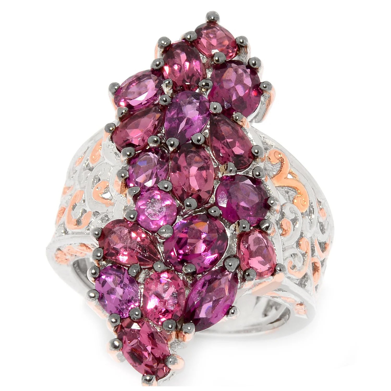 Gems en Vogue 4.97ctw Rhodolite Cluster Ring