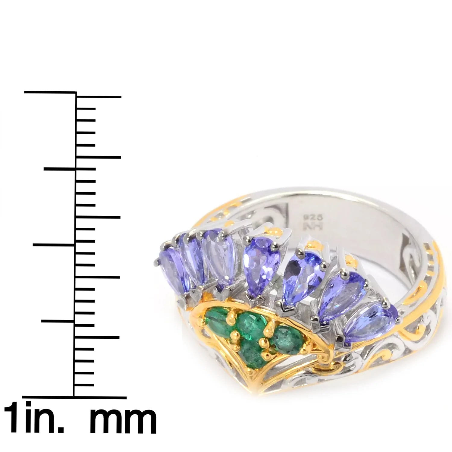 Gems en Vogue 1.69ctw Tanzanite & Zambian Emerald Fan Ring