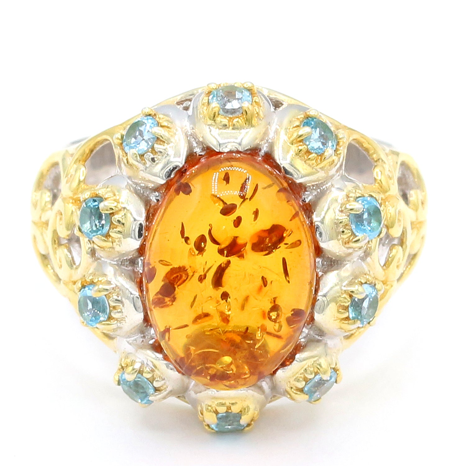 Gems en Vogue One-of-a-Kind Amber & Swiss Blue Topaz Ring