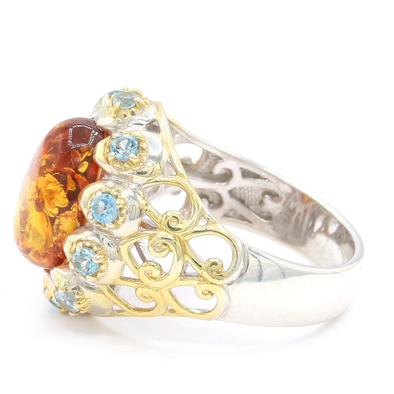 Gems en Vogue One-of-a-Kind Amber & Swiss Blue Topaz Ring