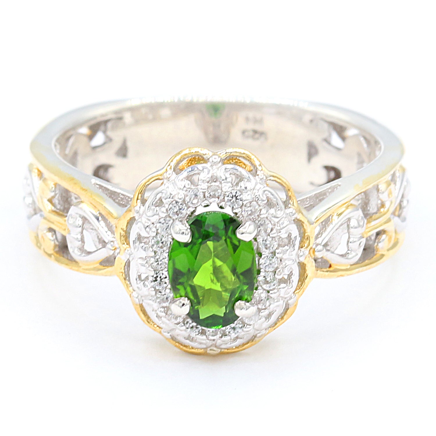 Gems en Vogue 1.05ctw Chrome Diopside & White Zircon Halo Ring