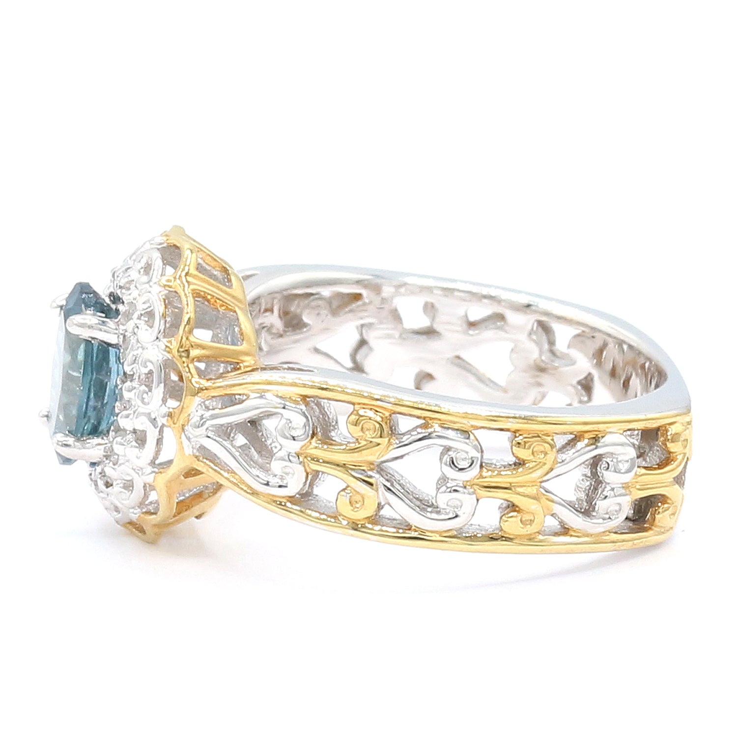 Gems en Vogue 1.27ctw Teal Sapphire & White Zircon Halo Ring