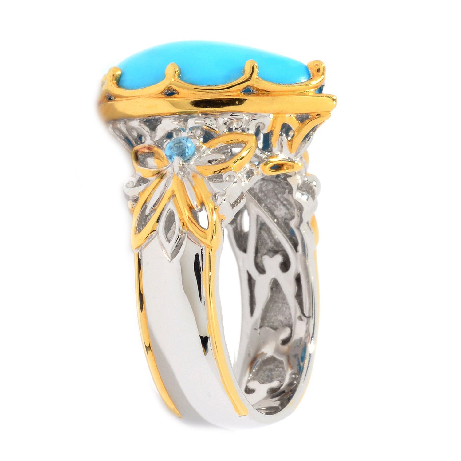 Gems en Vogue Pearshaped Kingman Turquoise & Swiss Blue Topaz Ring