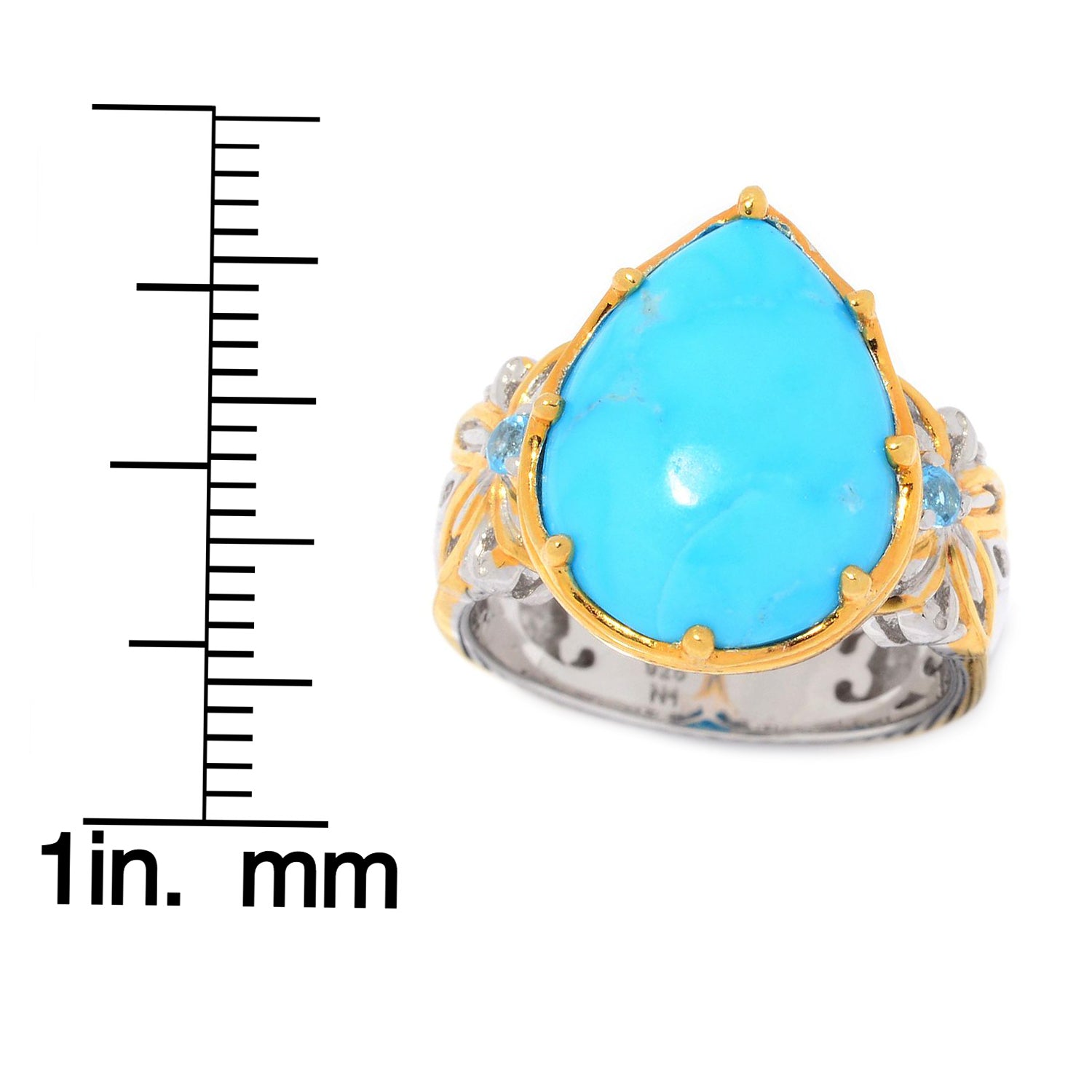 Gems en Vogue Pearshaped Kingman Turquoise & Swiss Blue Topaz Ring