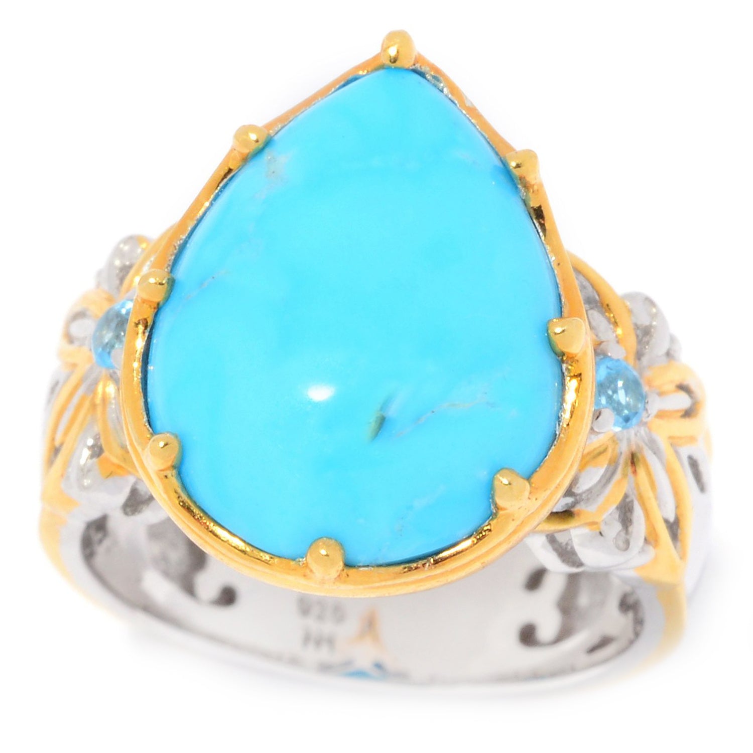 Gems en Vogue Pearshaped Kingman Turquoise & Swiss Blue Topaz Ring