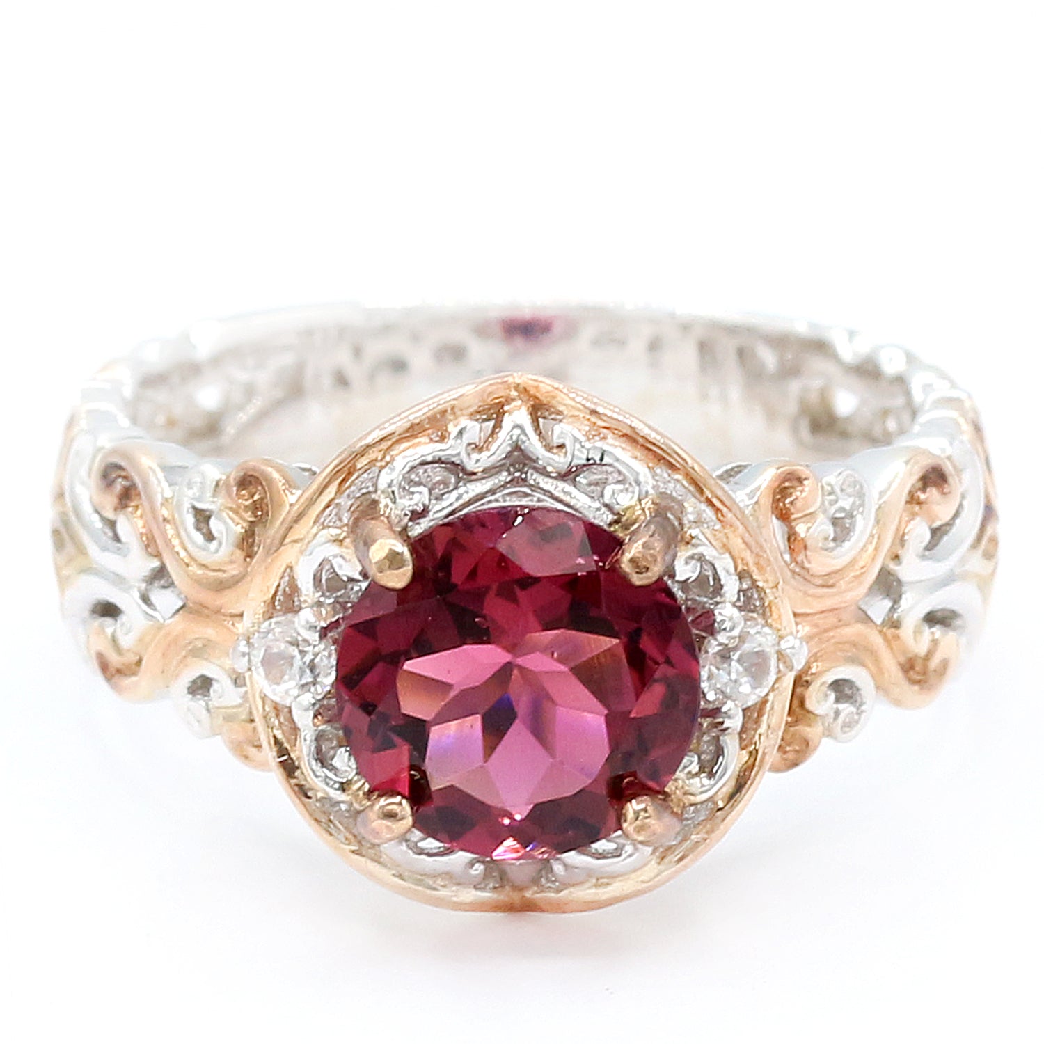 Gems en Vogue 2.22ctw Pink Tourmaline & White Zircon Ring