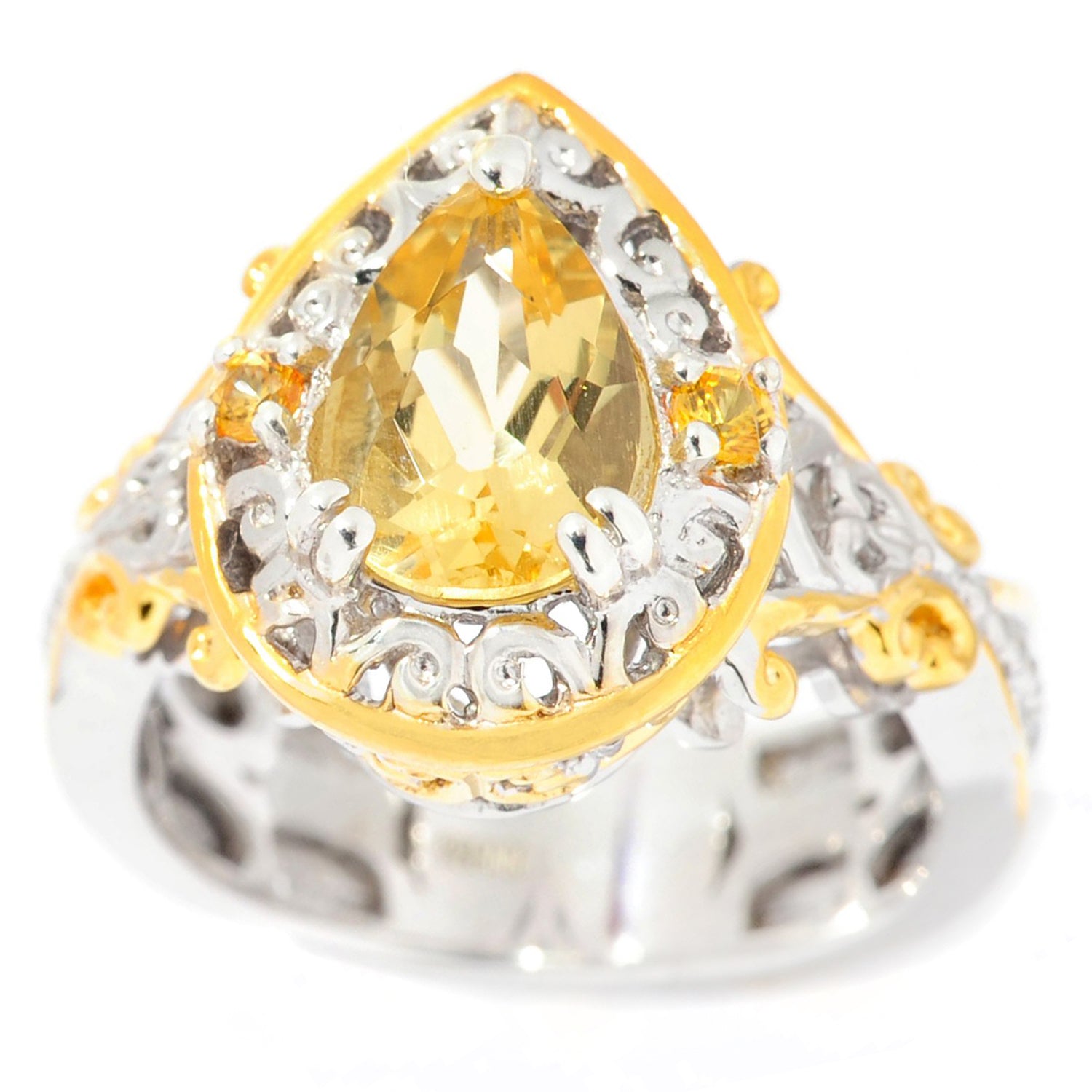 Gems en Vogue 1.23ctw Pearshaped Yellow Beryl & Yellow Sapphire Ring