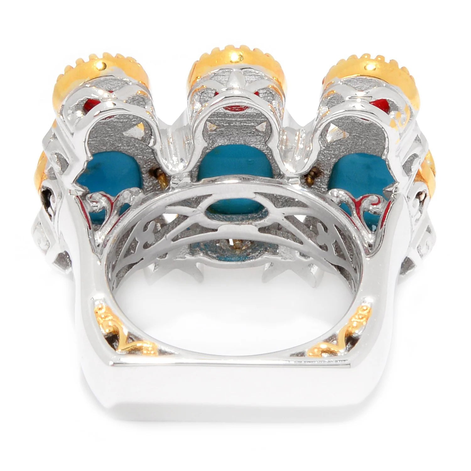 Gems en Vogue Kingman Turquoise & Red Coral The Egyptian Beetle Ring