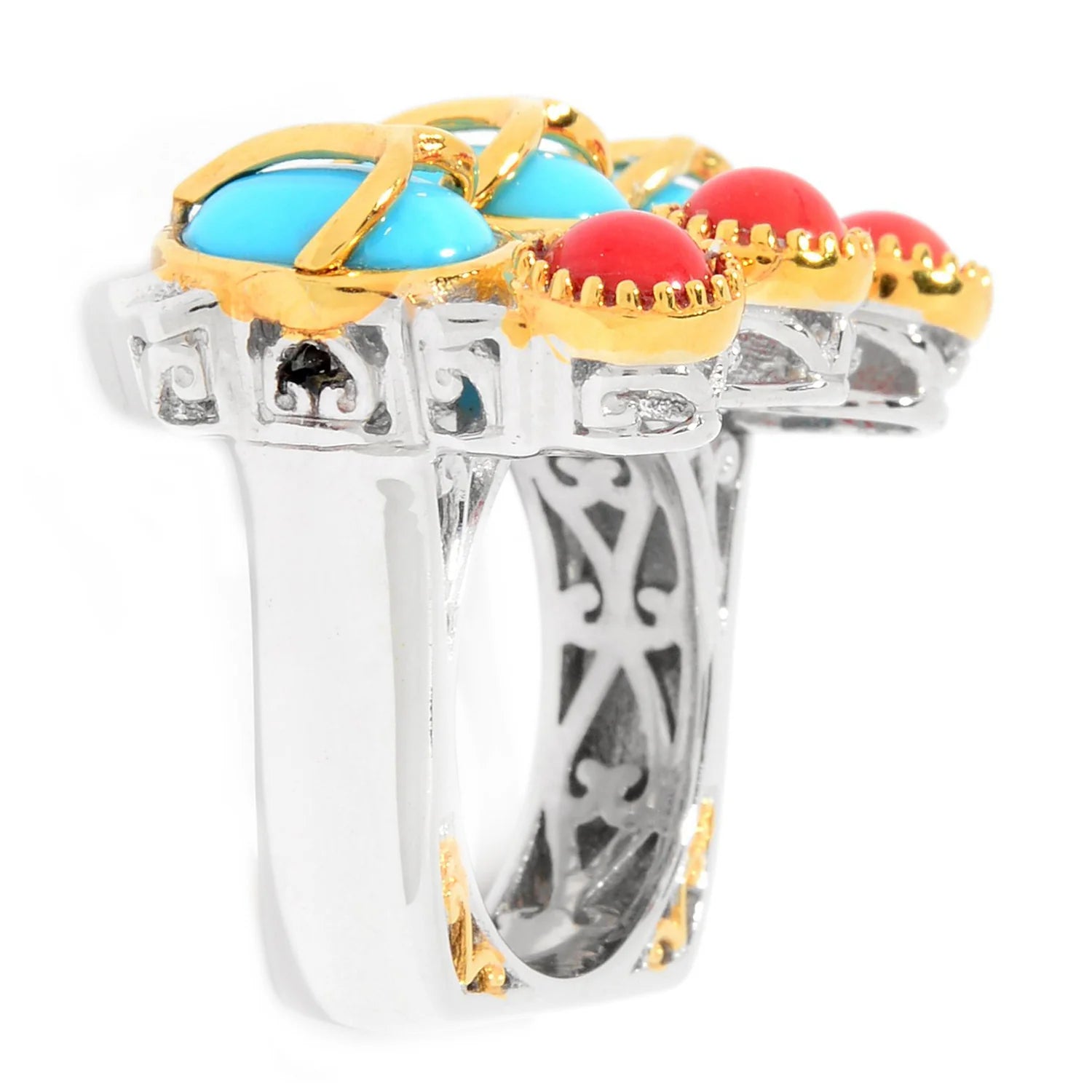 Gems en Vogue Kingman Turquoise & Red Coral The Egyptian Beetle Ring