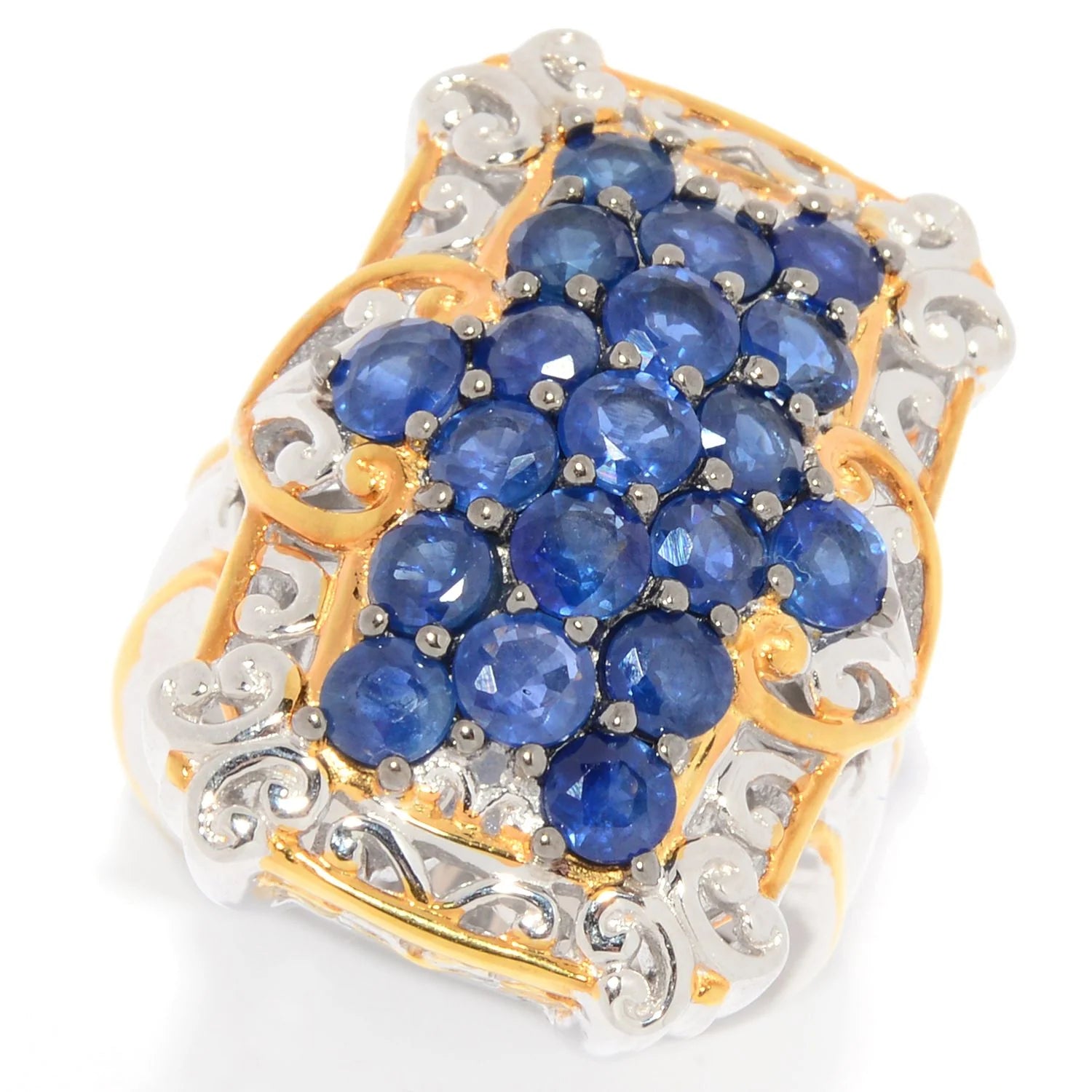 Gems en Vogue 4.06ctw Royal Blue Sapphire Elongated Cluster Ring