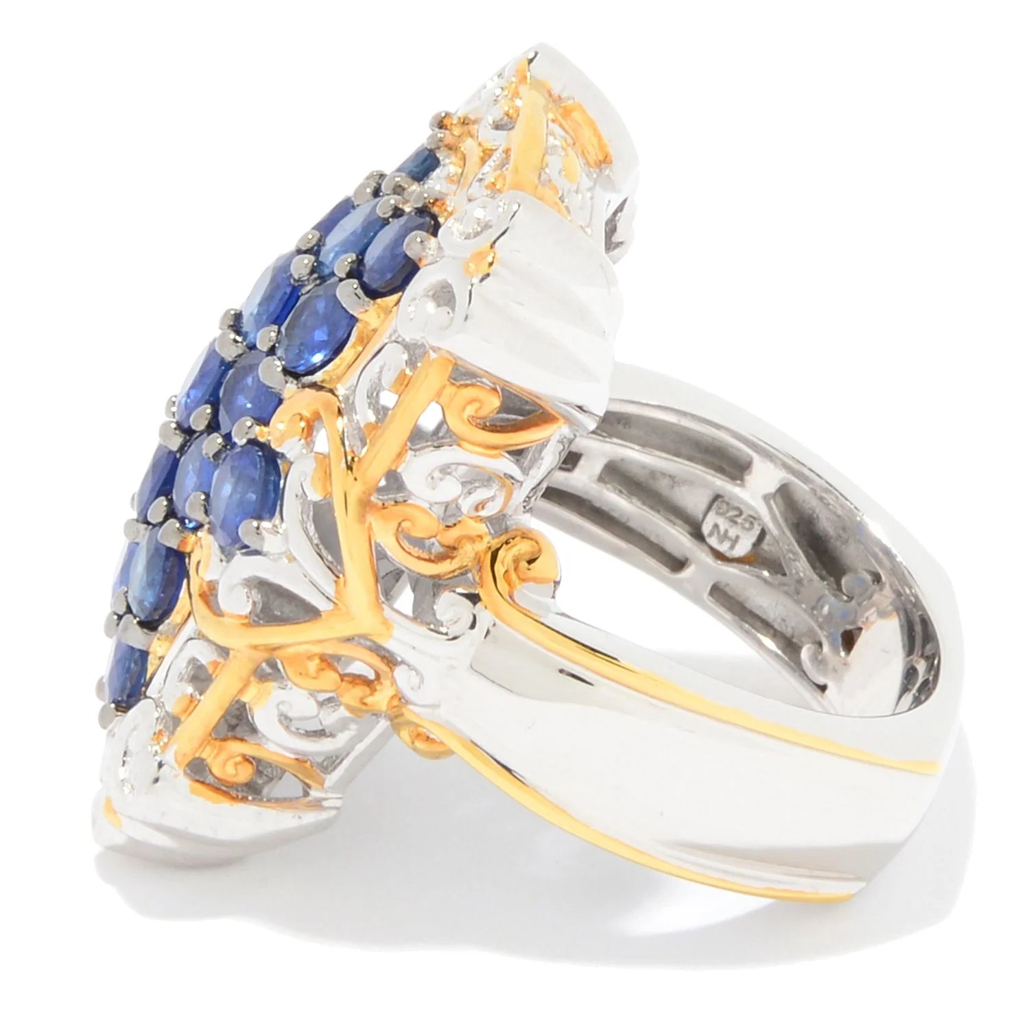 Gems en Vogue 4.06ctw Royal Blue Sapphire Elongated Cluster Ring