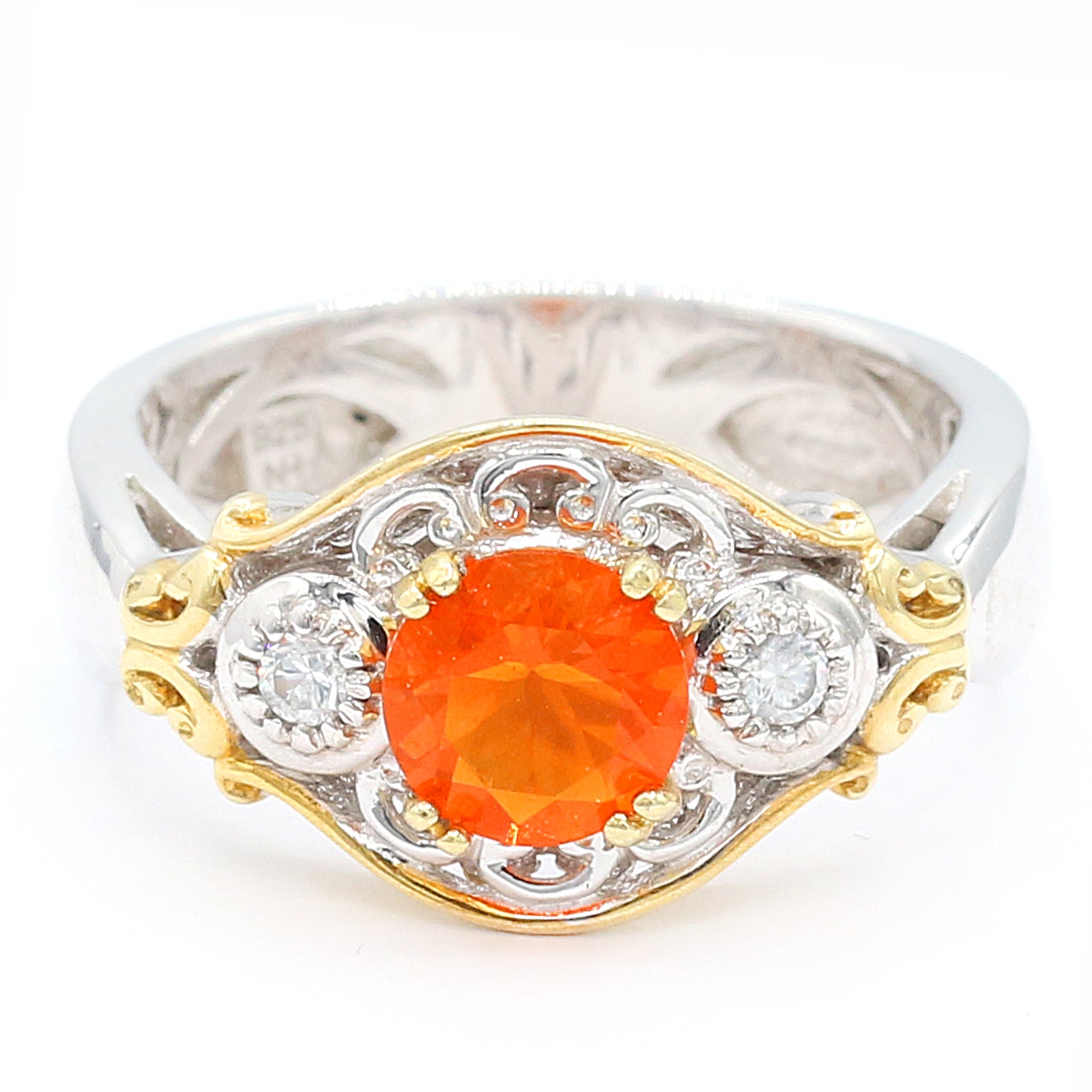 Gems en Vogue 0.61ctw Fire Opal & White Zircon Ring