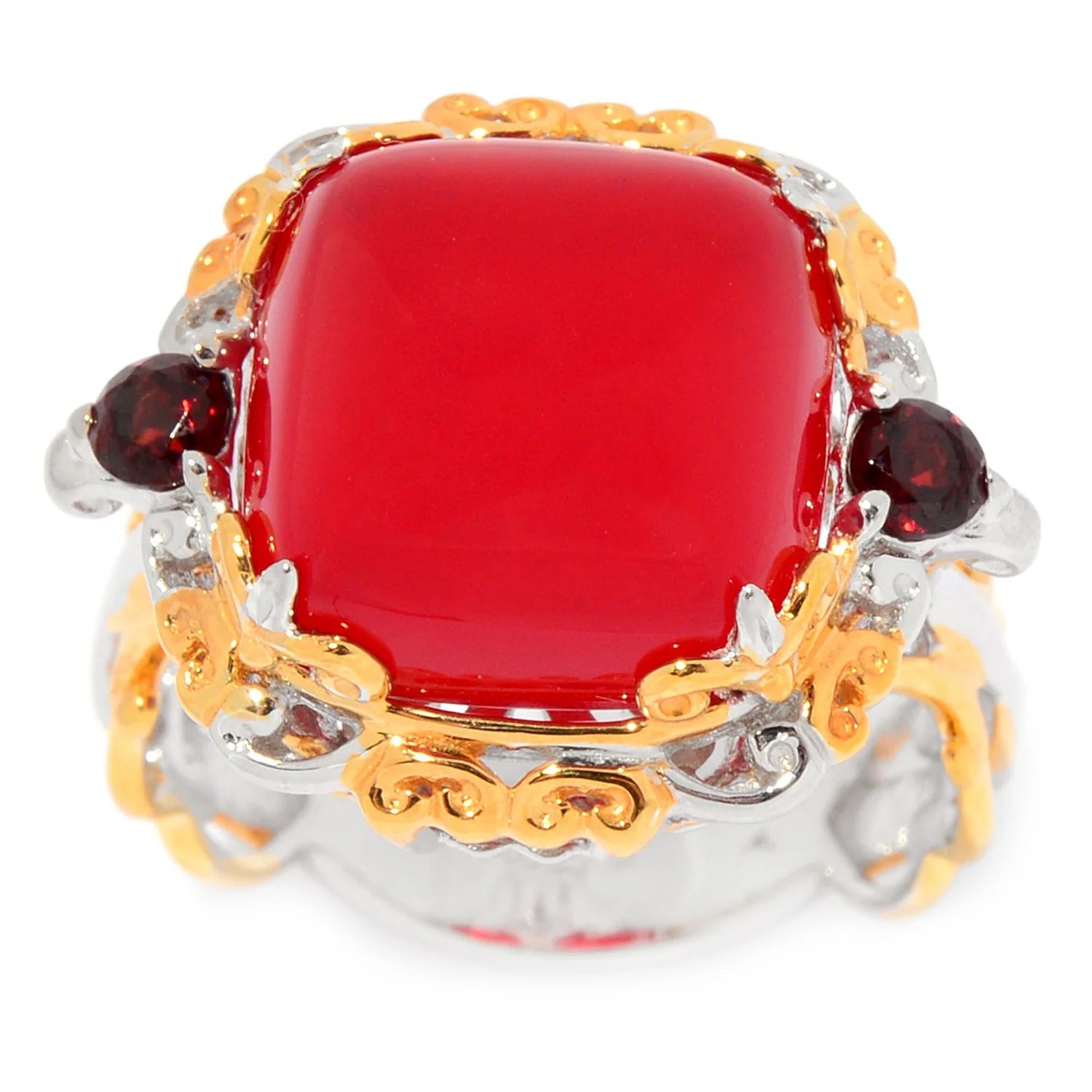 Gems en Vogue Cushion Red Chalcedony & Garnet Ring