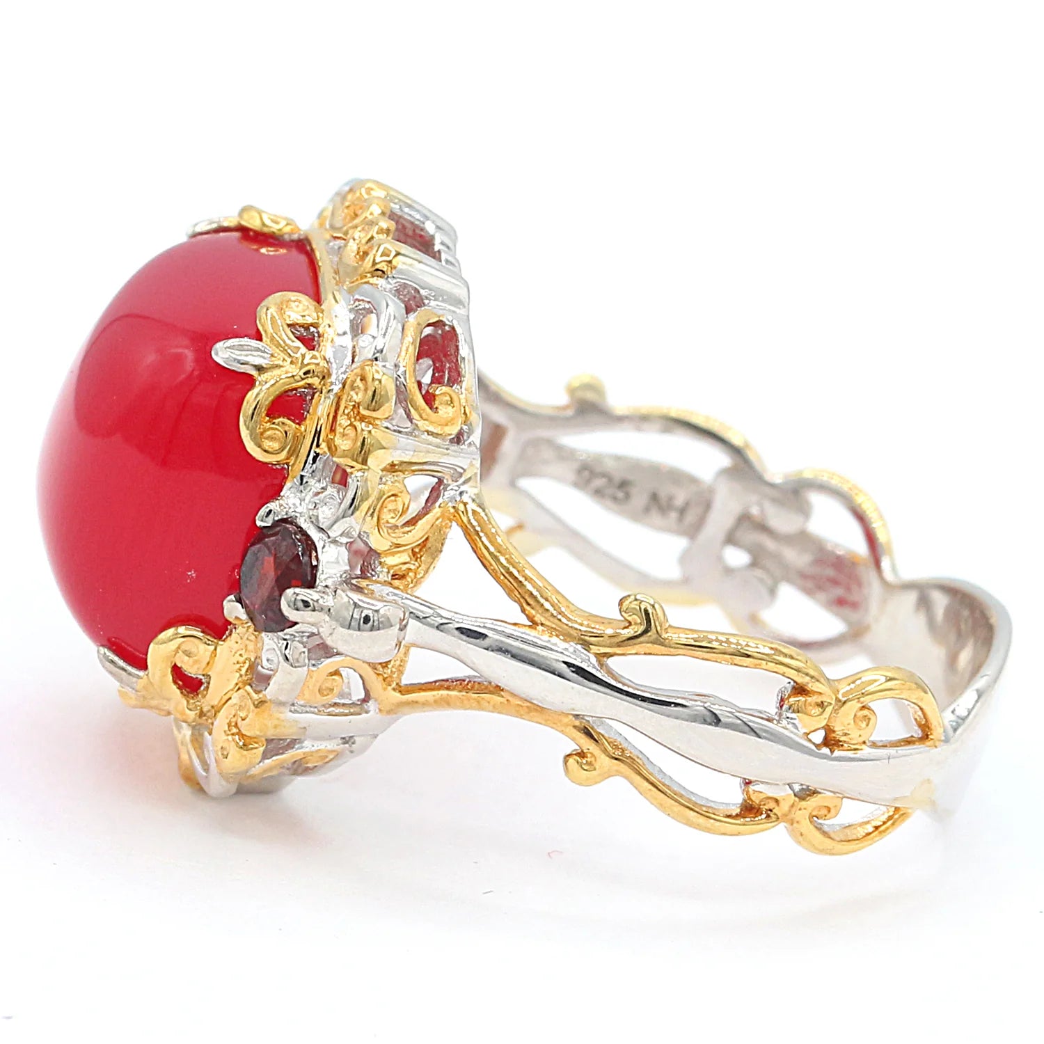 Gems en Vogue Cushion Red Chalcedony & Garnet Ring