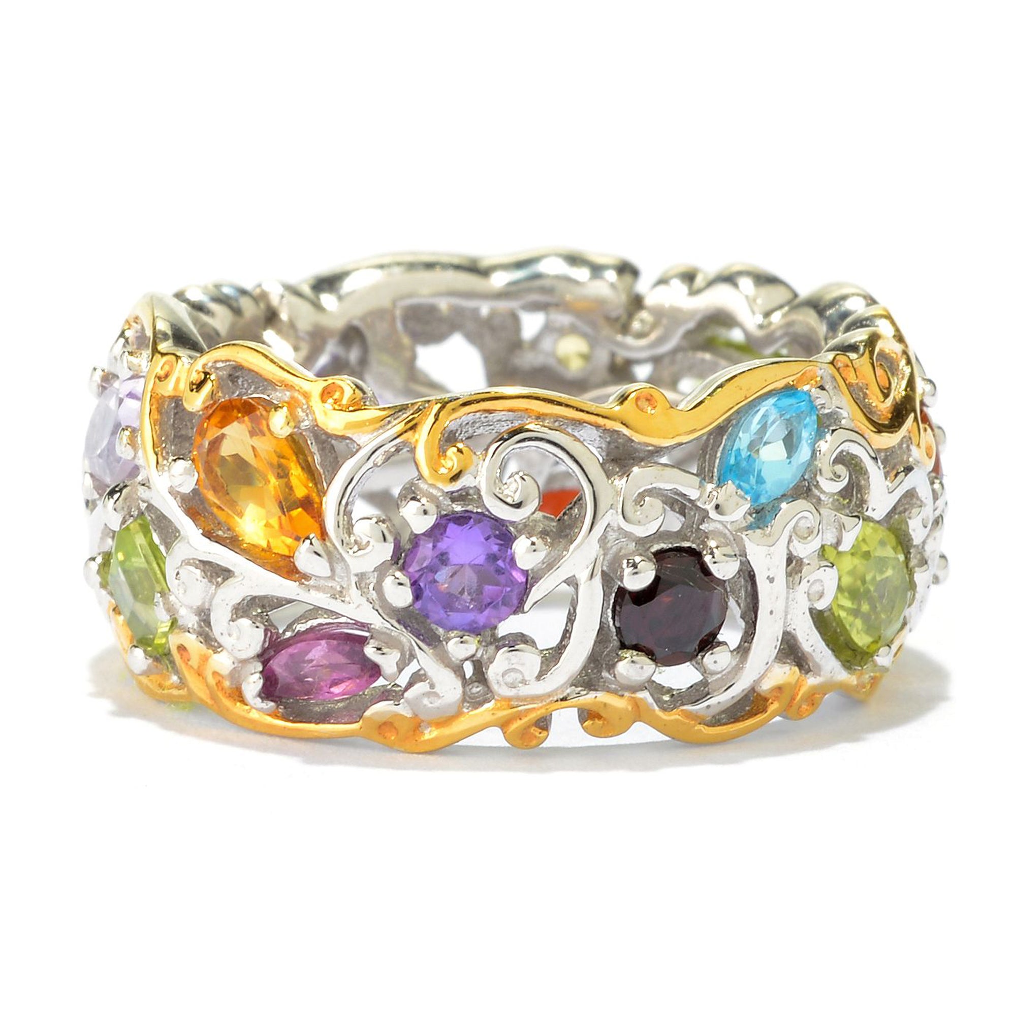 Gems en Vogue 24K Palladium Silver 2.57ctw Multi Gemstones Carnival Band Eternity Ring (cannot be sized)