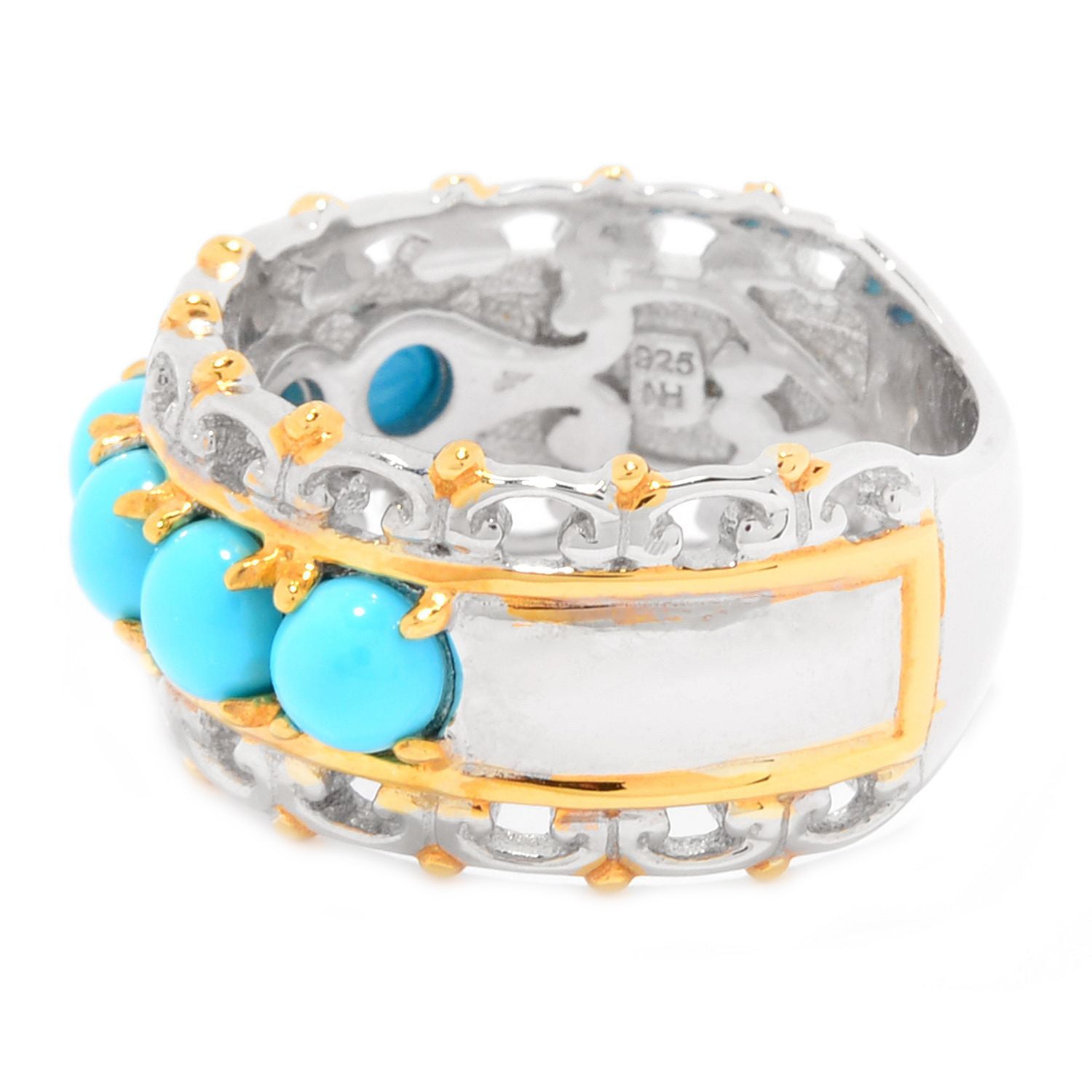 Gems en Vogue 24K Palladium Silver Sleeping Beauty Turquoise Band Ring
