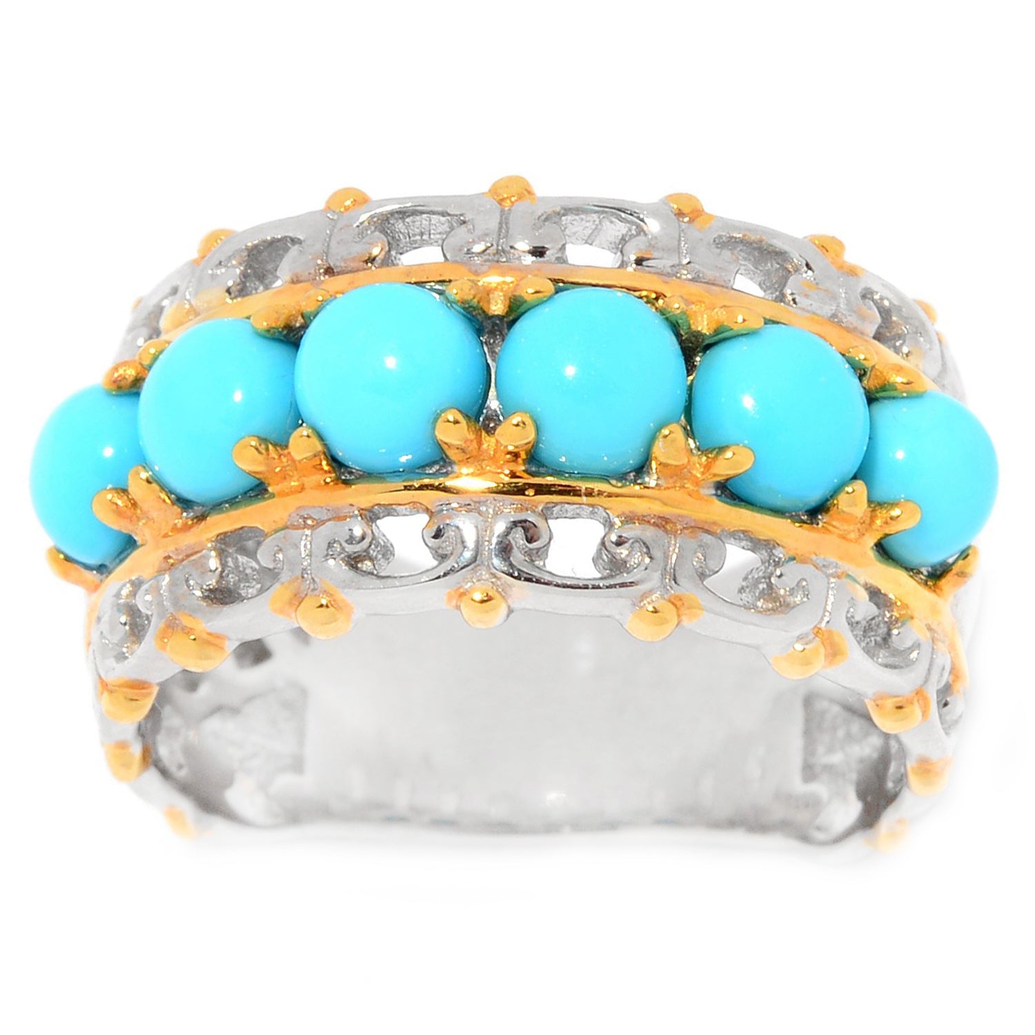 Gems en Vogue 24K Palladium Silver Sleeping Beauty Turquoise Band Ring