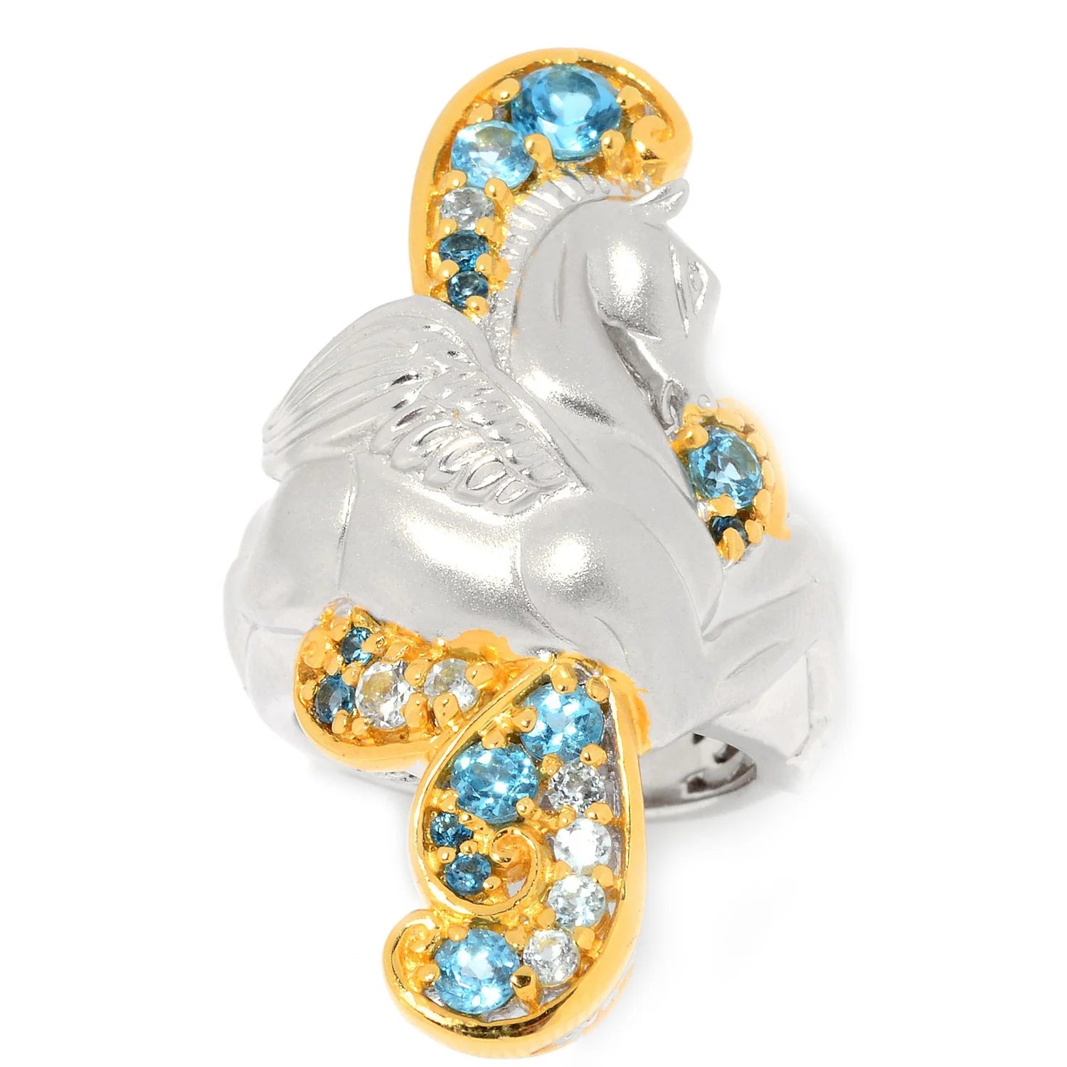 Gems en Vogue 1.58ctw Multi Blue Topaz Italy Horse Ring