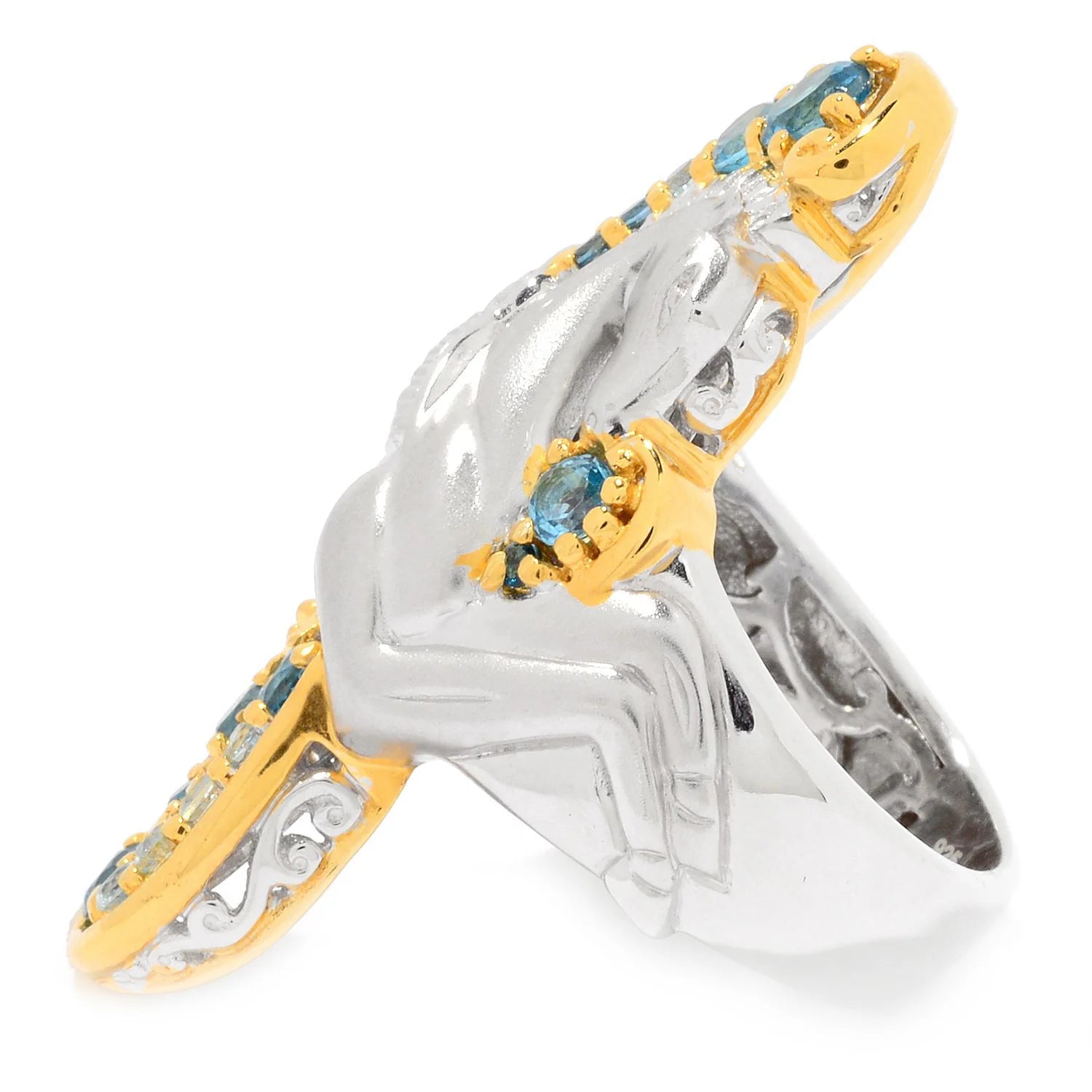 Gems en Vogue 1.58ctw Multi Blue Topaz Italy Horse Ring