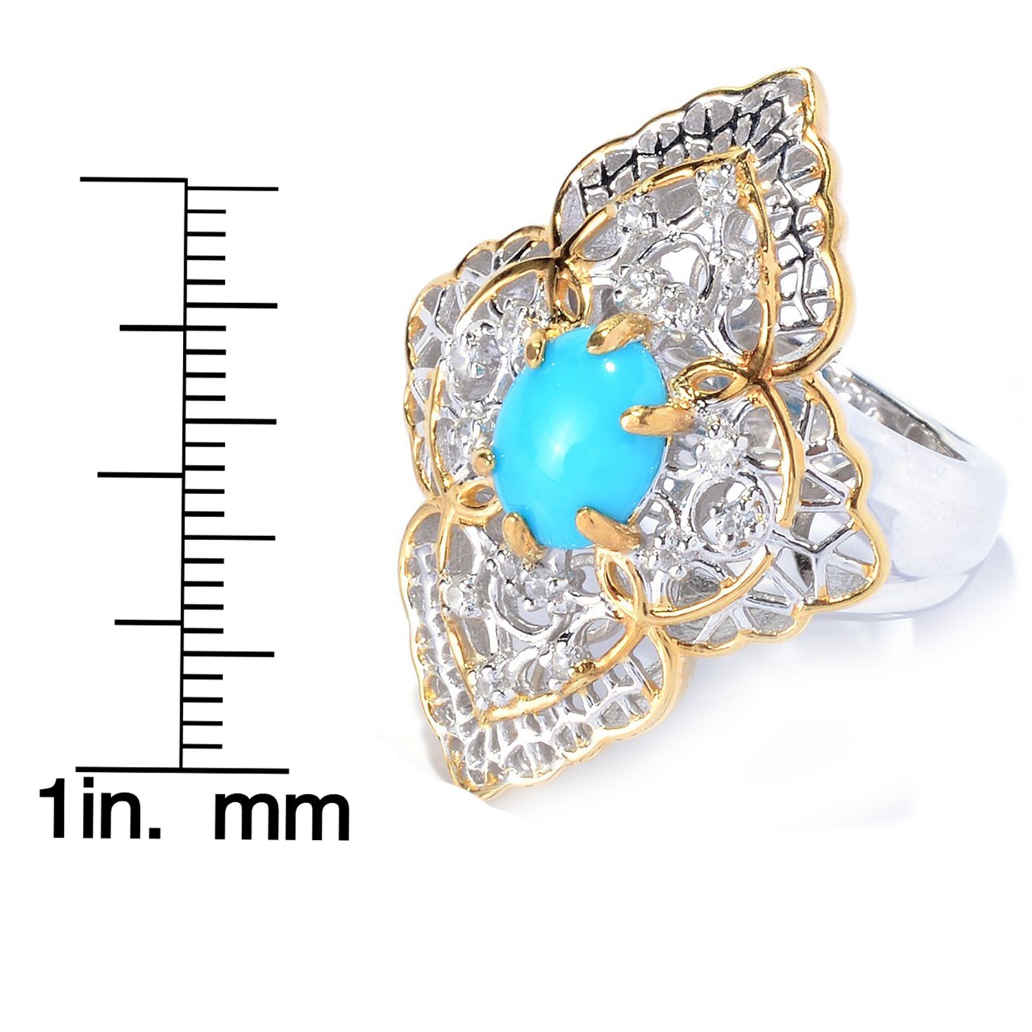 Gems en Vogue Italy Sleeping Beauty Turquoise & White Zircon Scrollwork Ring