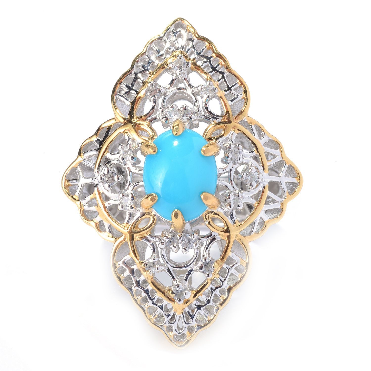 Gems en Vogue Italy Sleeping Beauty Turquoise & White Zircon Scrollwork Ring