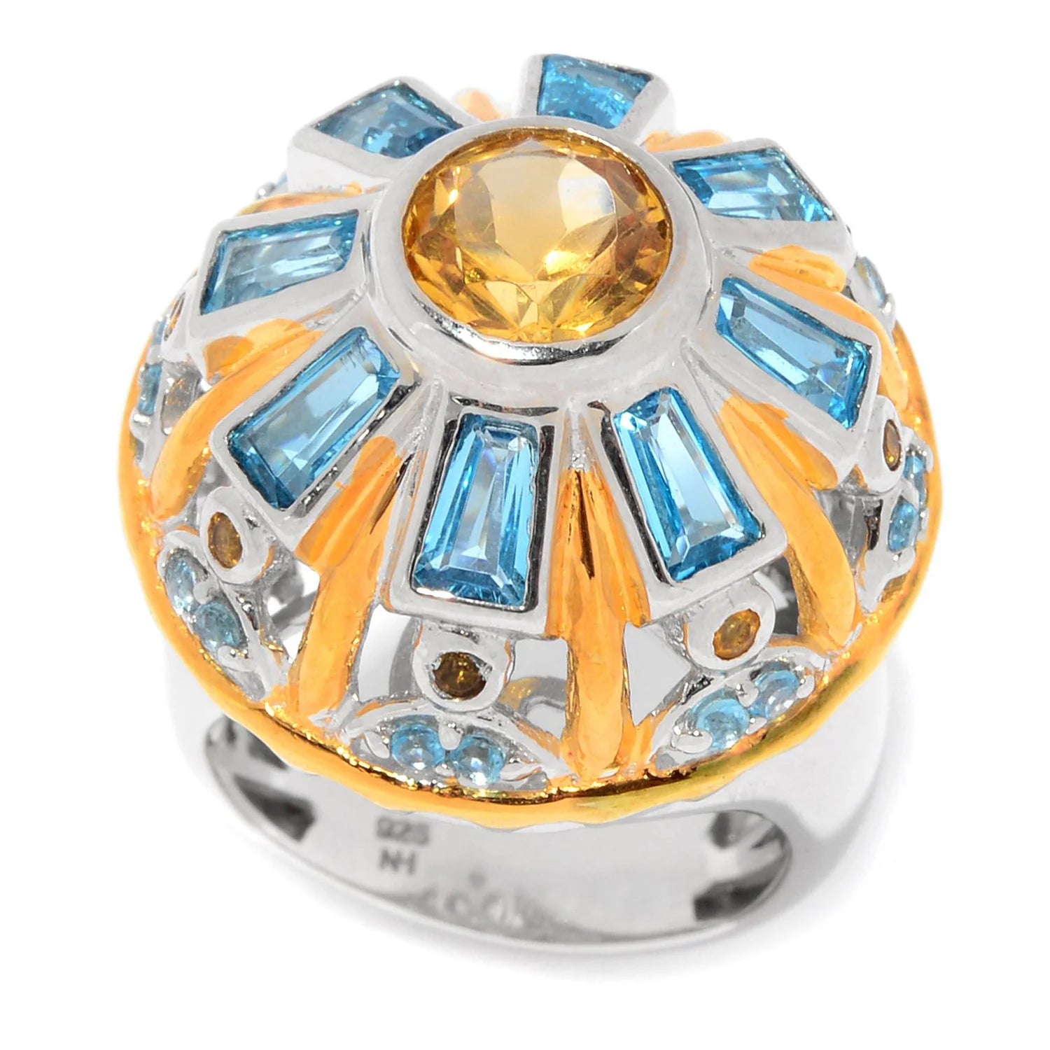 Gems en Vogue 4.62ctw Citrine & Swiss Blue Topaz Dome Ring