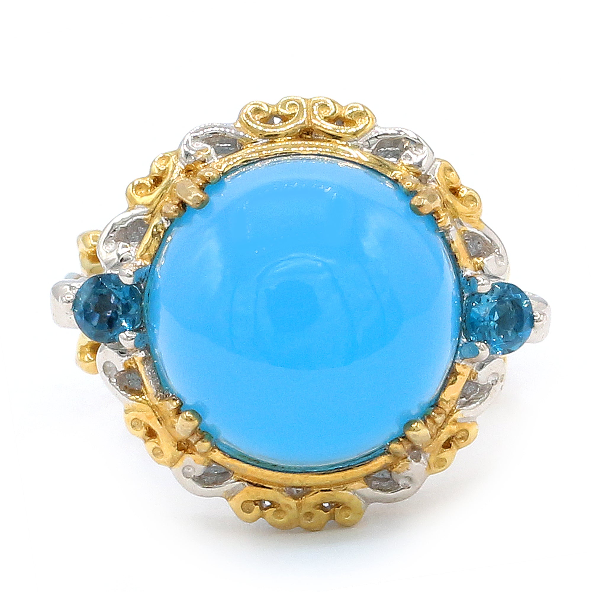 Gems en Vogue 24K Palladium Silver Round Blue Chalcedony & London Blue Topaz Ring