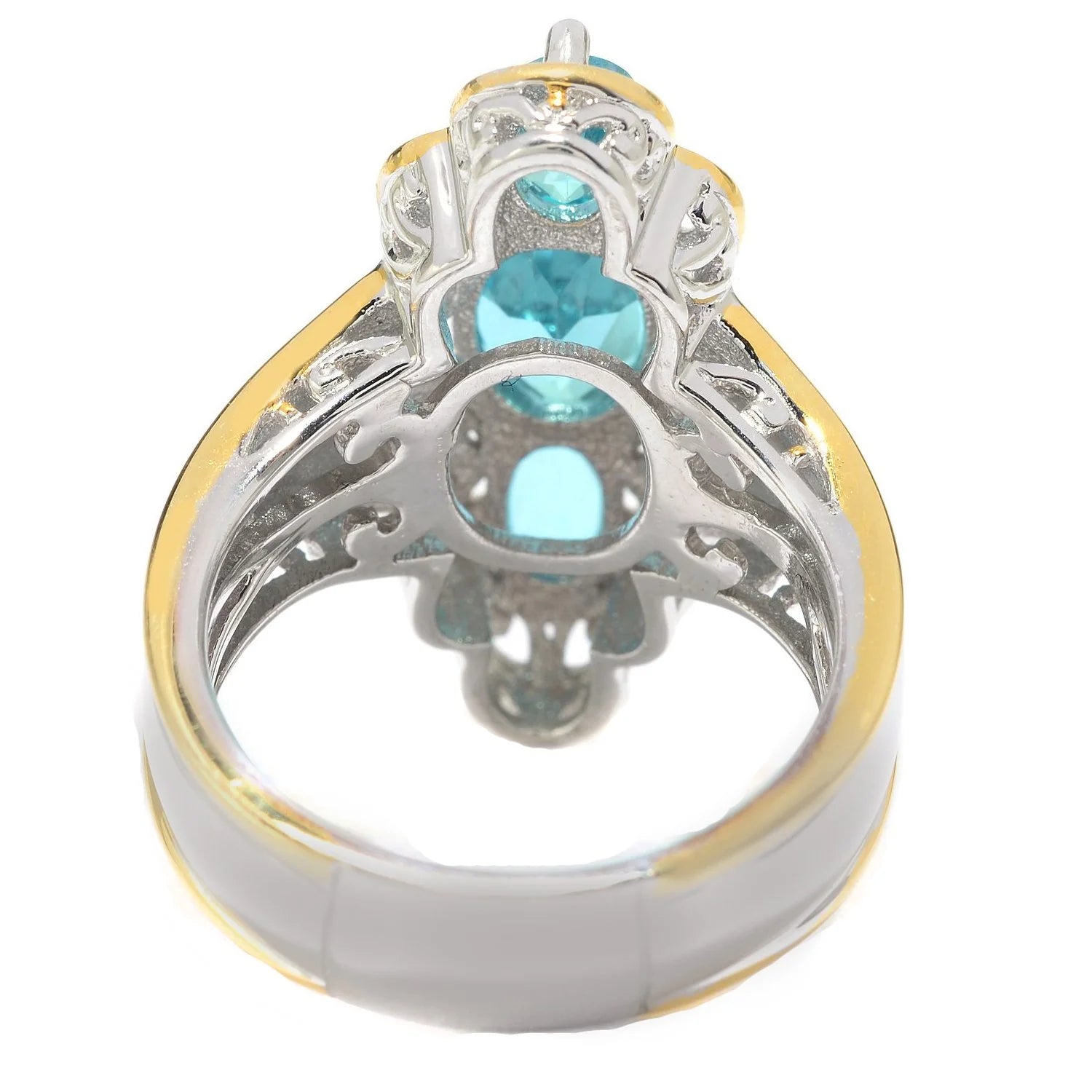 Gems en Vogue 2.23ctw Paraiba Color Topaz Three-Stone North-South Ring