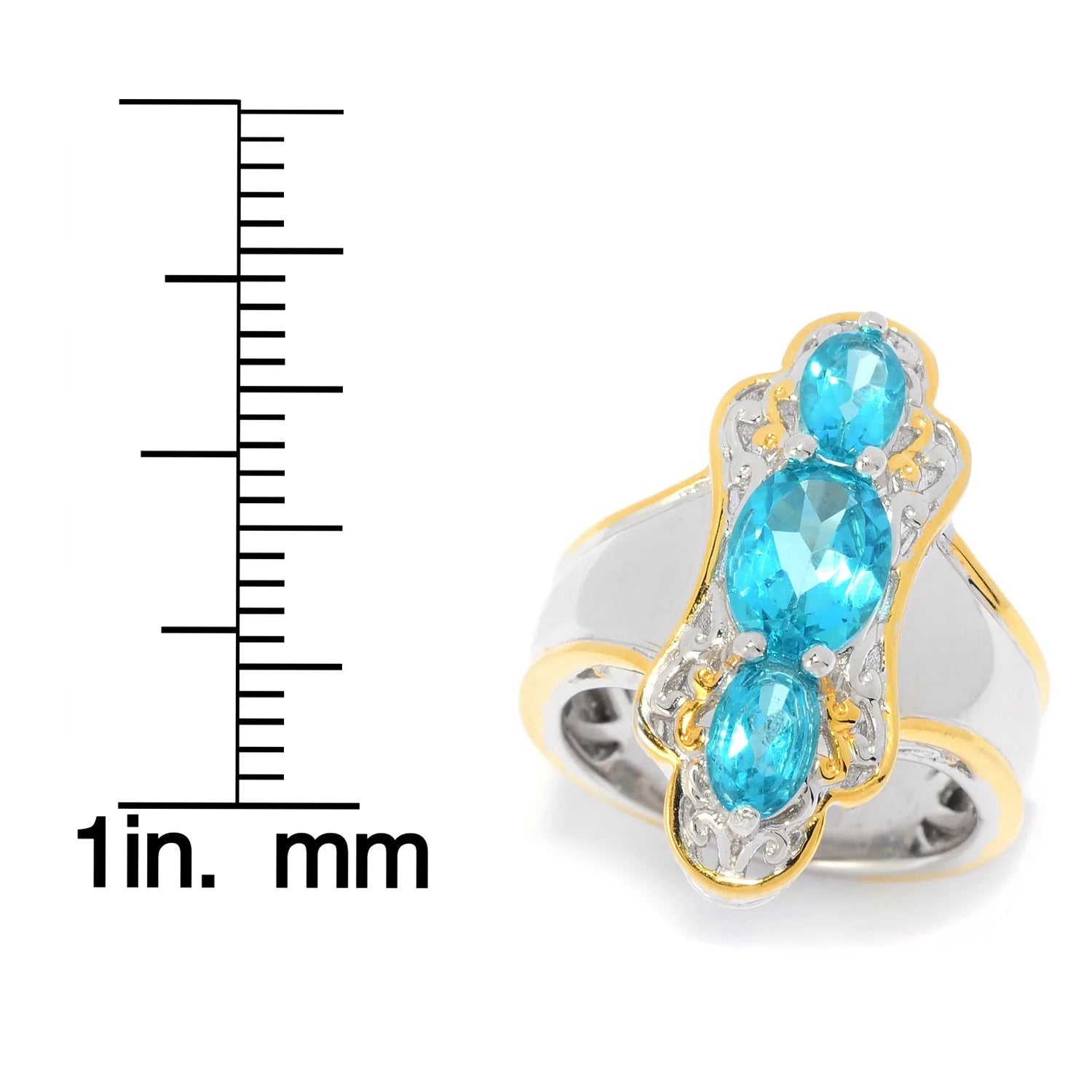 Gems en Vogue 2.23ctw Paraiba Color Topaz Three-Stone North-South Ring