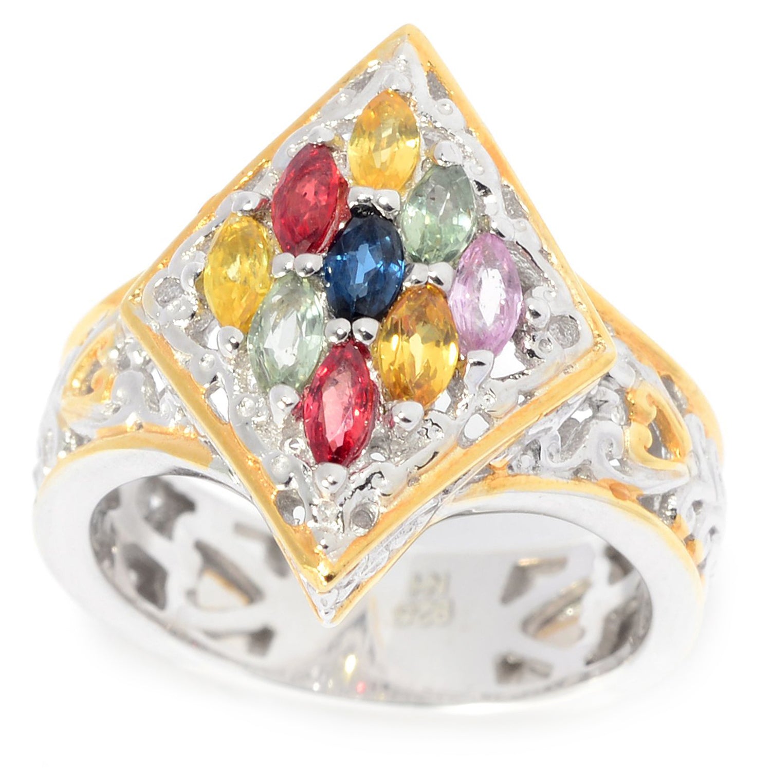 Gems en Vogue 1.08ctw Multi Sapphire Marquise Cluster Ring