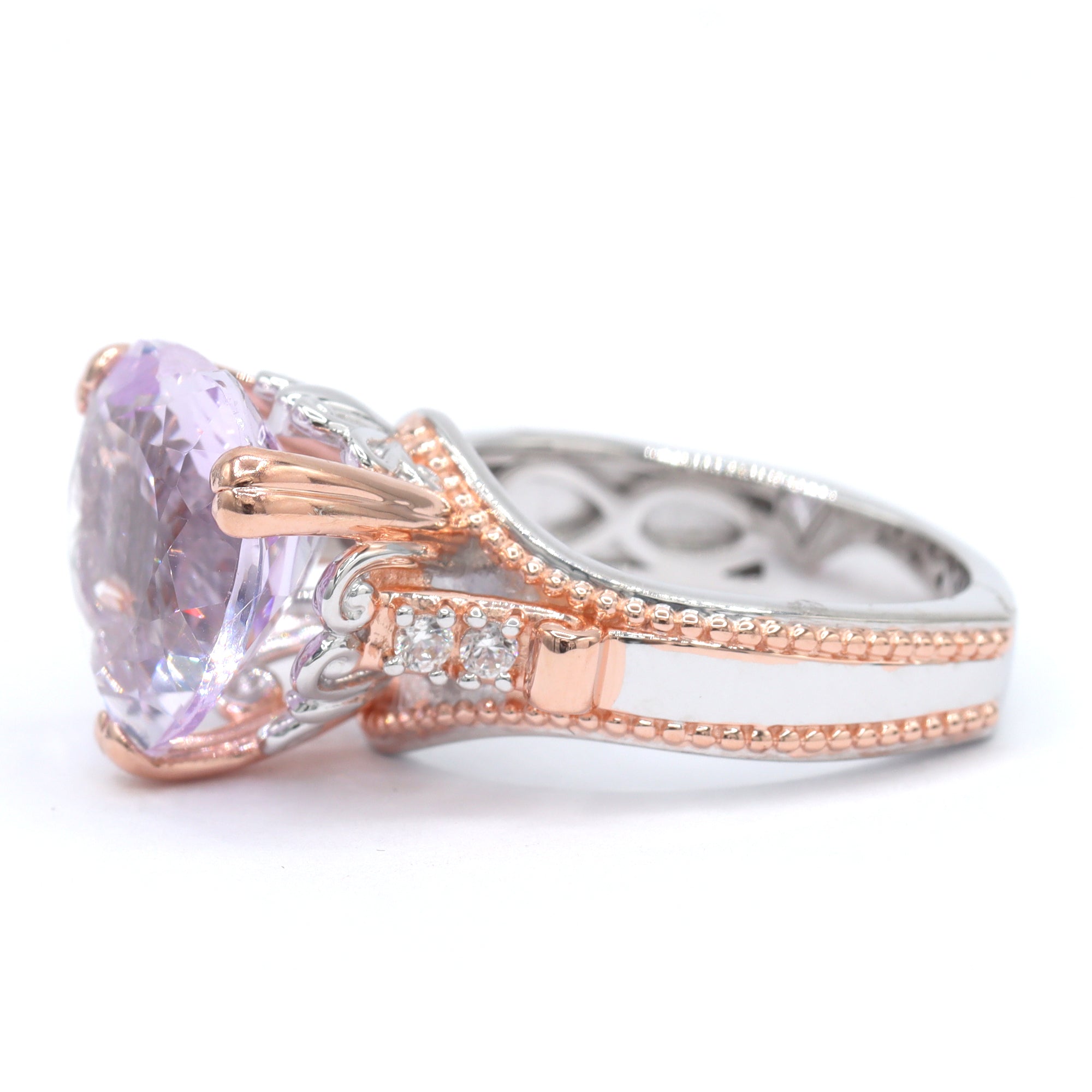 Gems en Vogue One-of-a-Kind 18K Palladium Silver 9.54ctw Heart Shape Pink Amethyst & White Zircon Ring