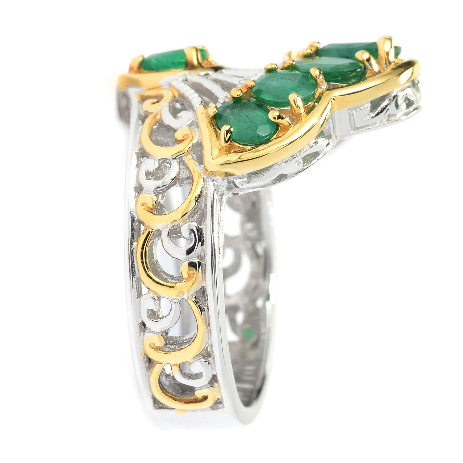Gems en Vogue 1.79ctw Asia Emerald Asymmetrical Fan Ring