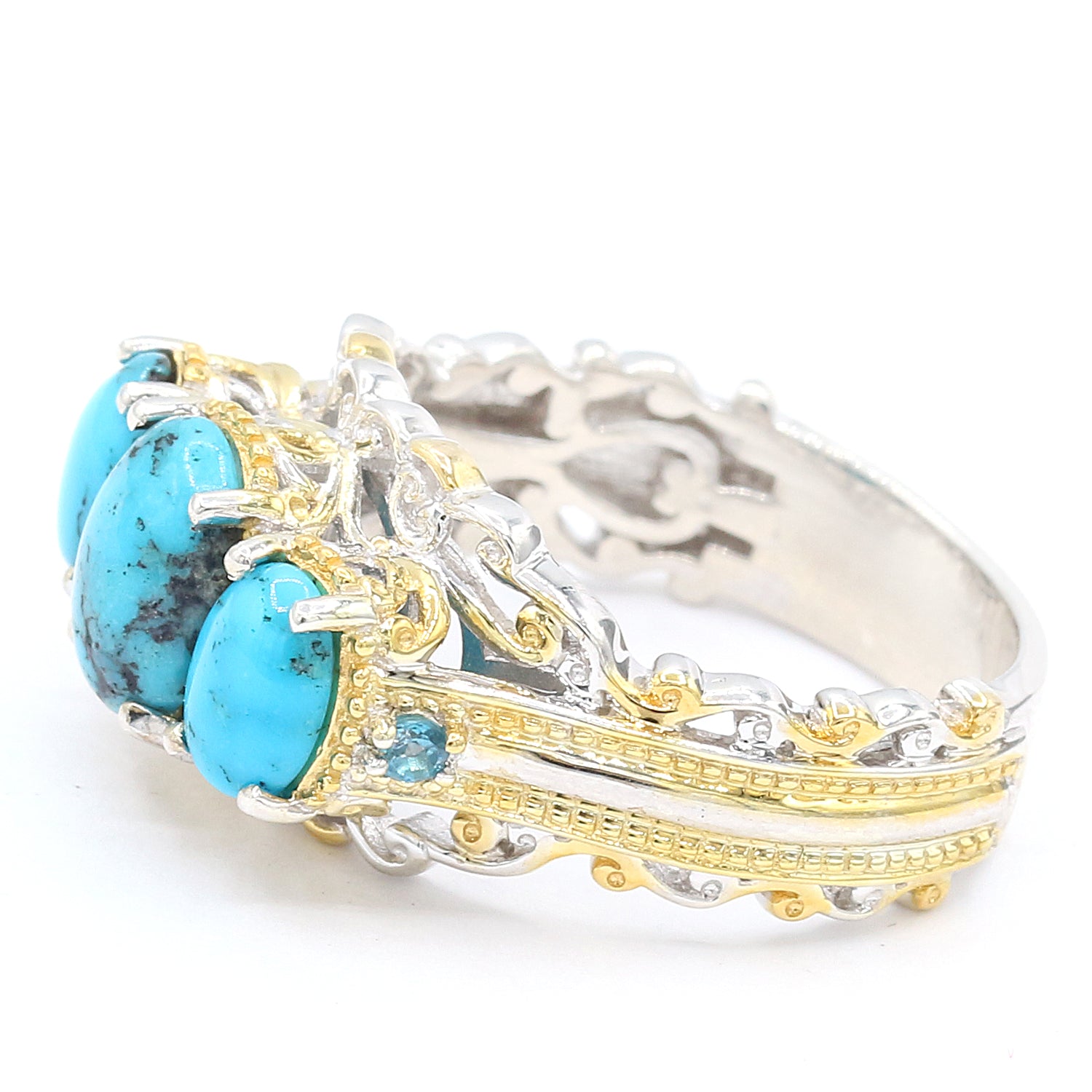 Gems en Vogue Oval Spiderweb Turquoise Three Stone Ring