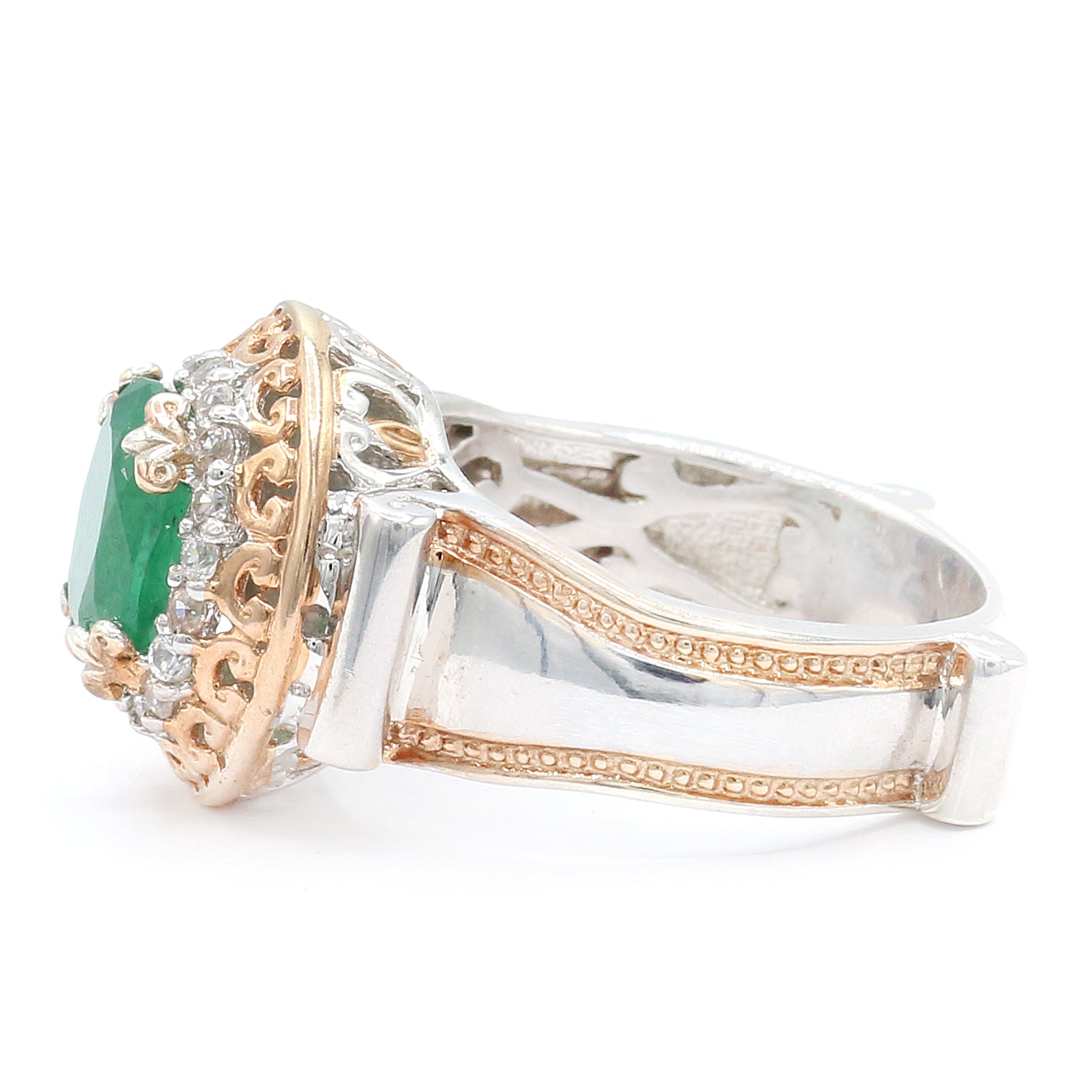 Gems en Vogue 2.21ctw Emerald & White Zircon Halo Ring