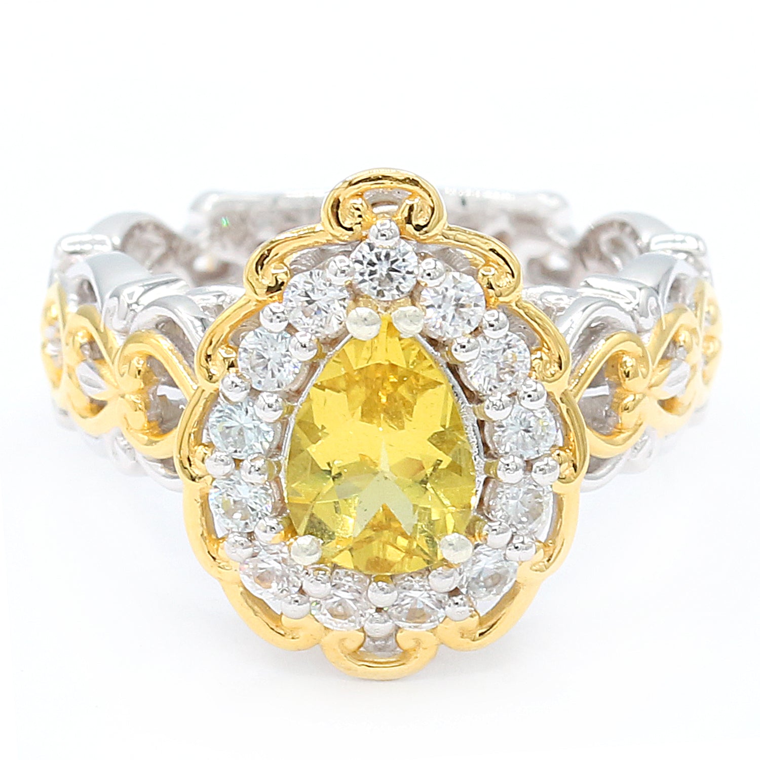 Gems en Vogue 1.45ctw Yellow Beryl & White Zircon Halo Ring