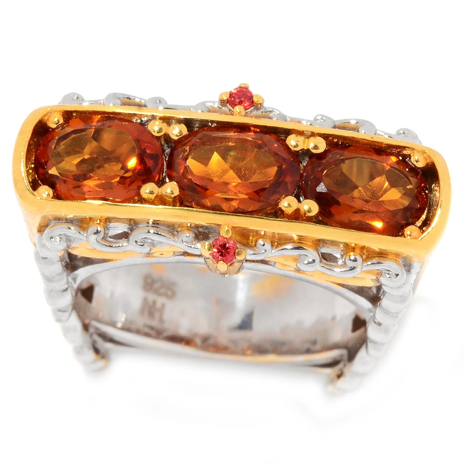 Gems en Vogue 1.84ctw Madeira Citrine & Orange Sapphire Three Stone Ring