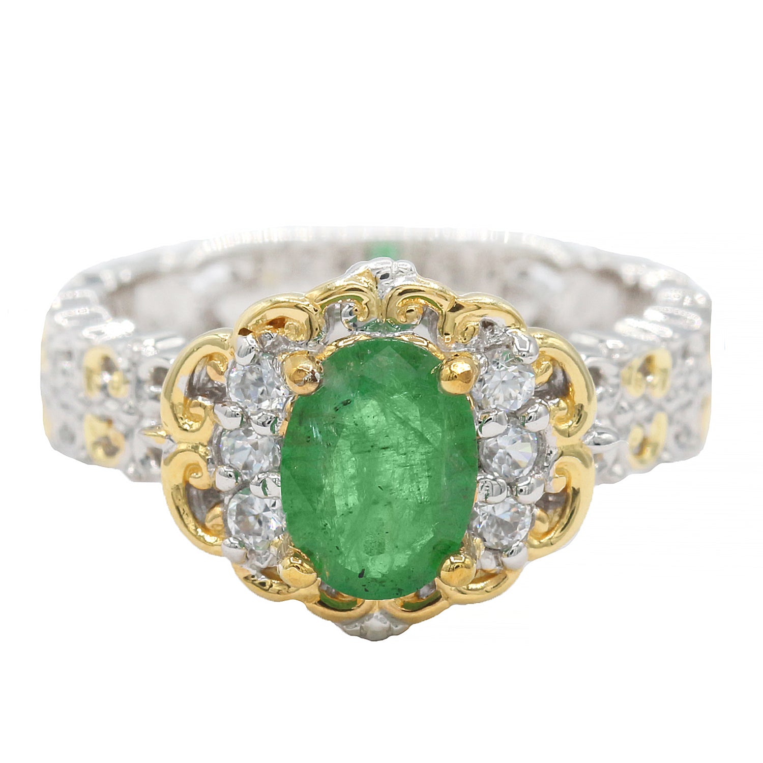 Gems en Vogue 1.32ctw Emerald & White Zircon Ring