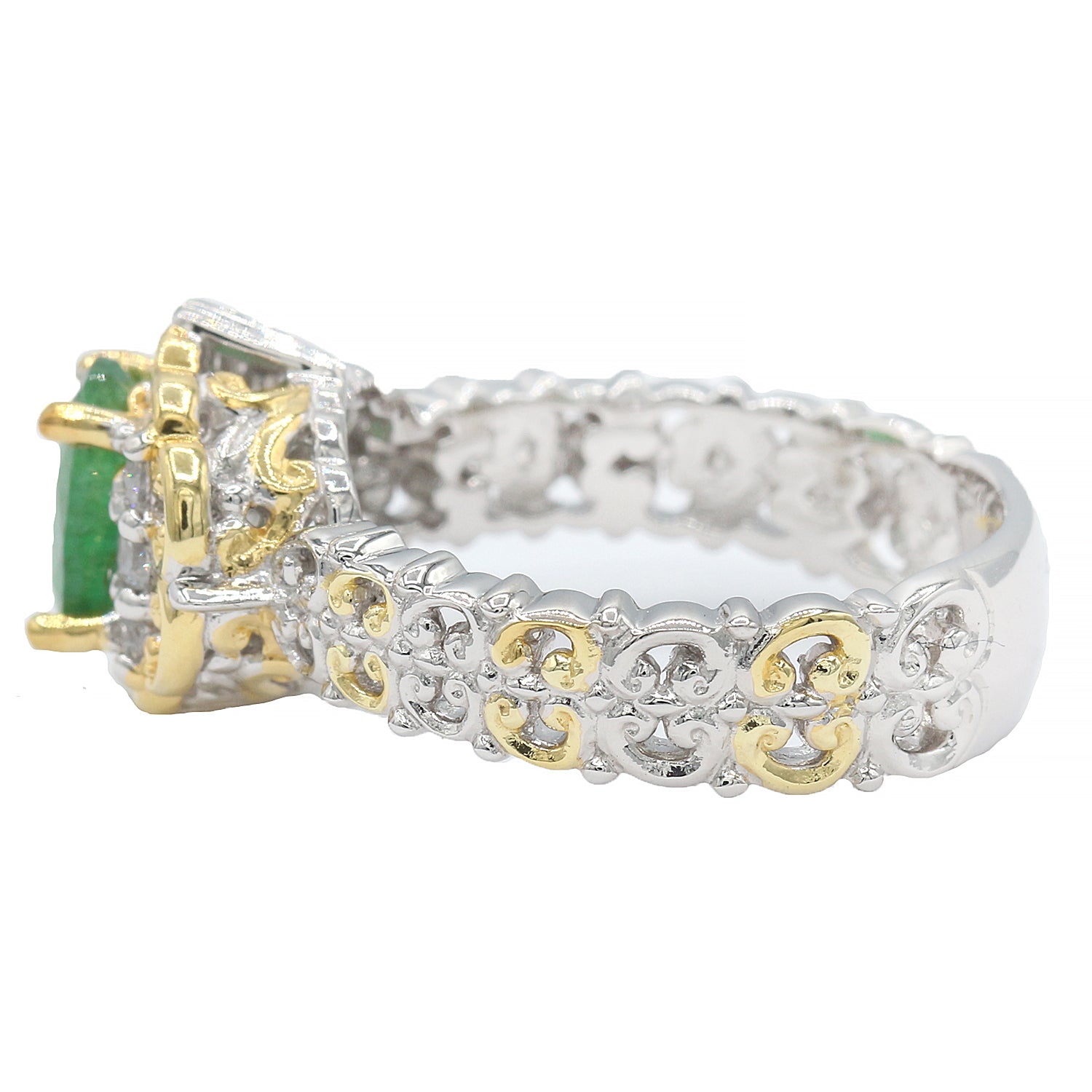 Gems en Vogue 1.32ctw Emerald & White Zircon Ring