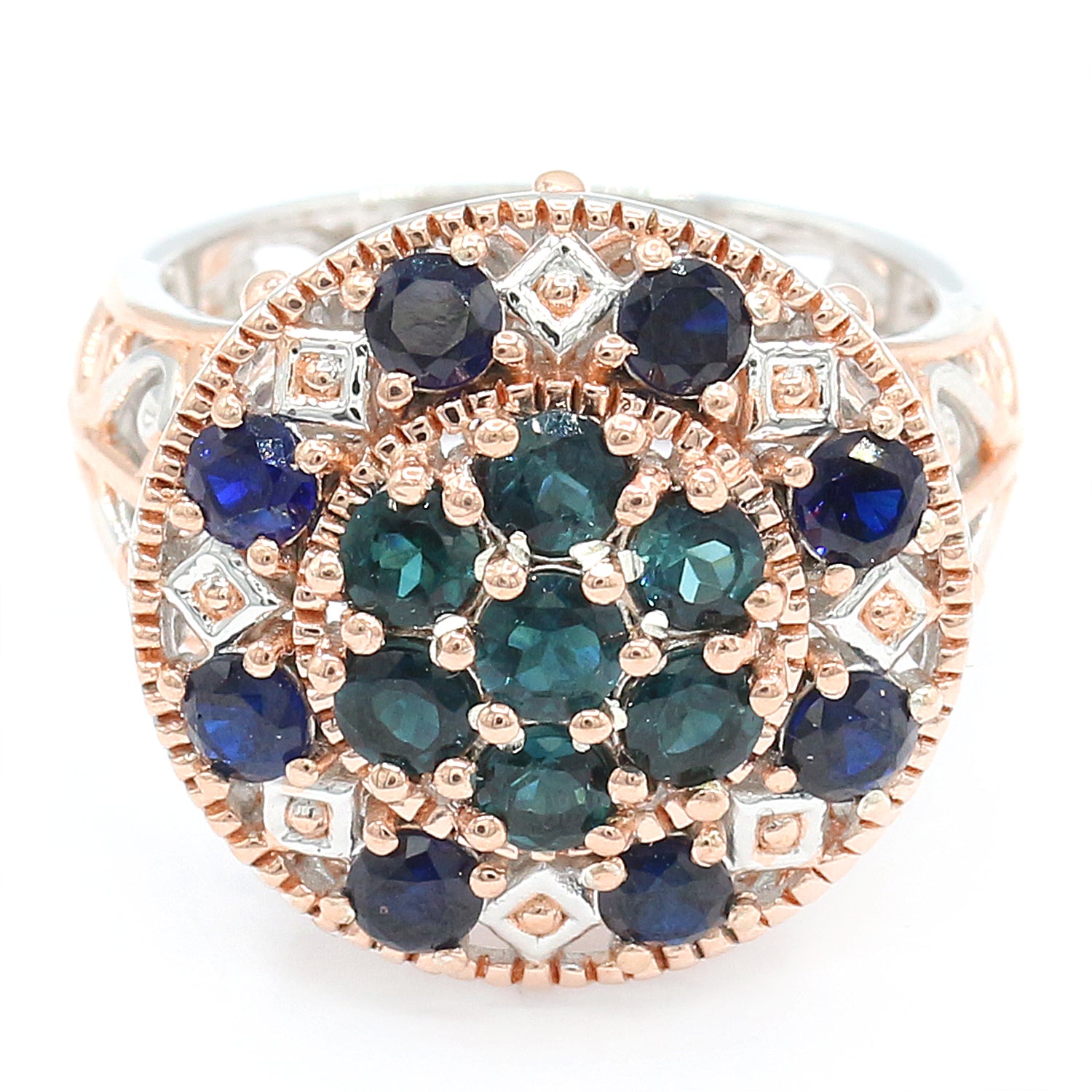 Gems en Vogue One-of-a-Kind 2.22ctw Indicolite & Cobalt Blue Spinel Cluster Ring