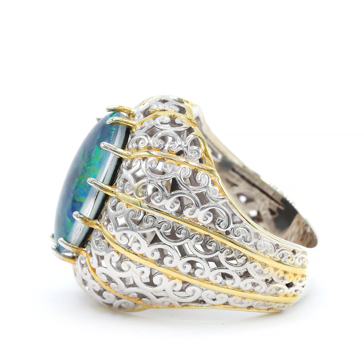 Gems en Vogue One-of-a-kind 24K Palladium Silver Australian Opal Triplet Ring