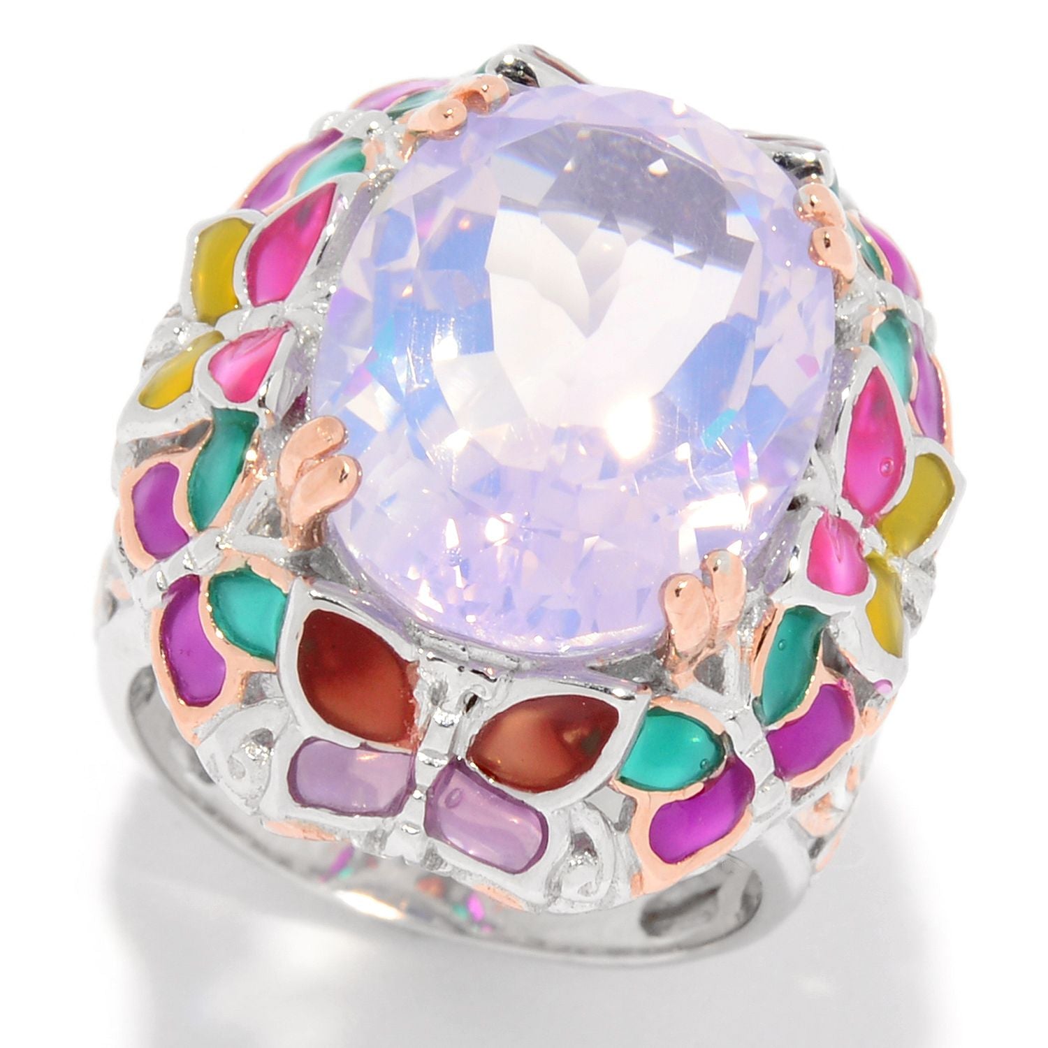 Gems en Vogue 7.23ctw Pink Amethyst & Multi Color Butterfly Enamel Ring